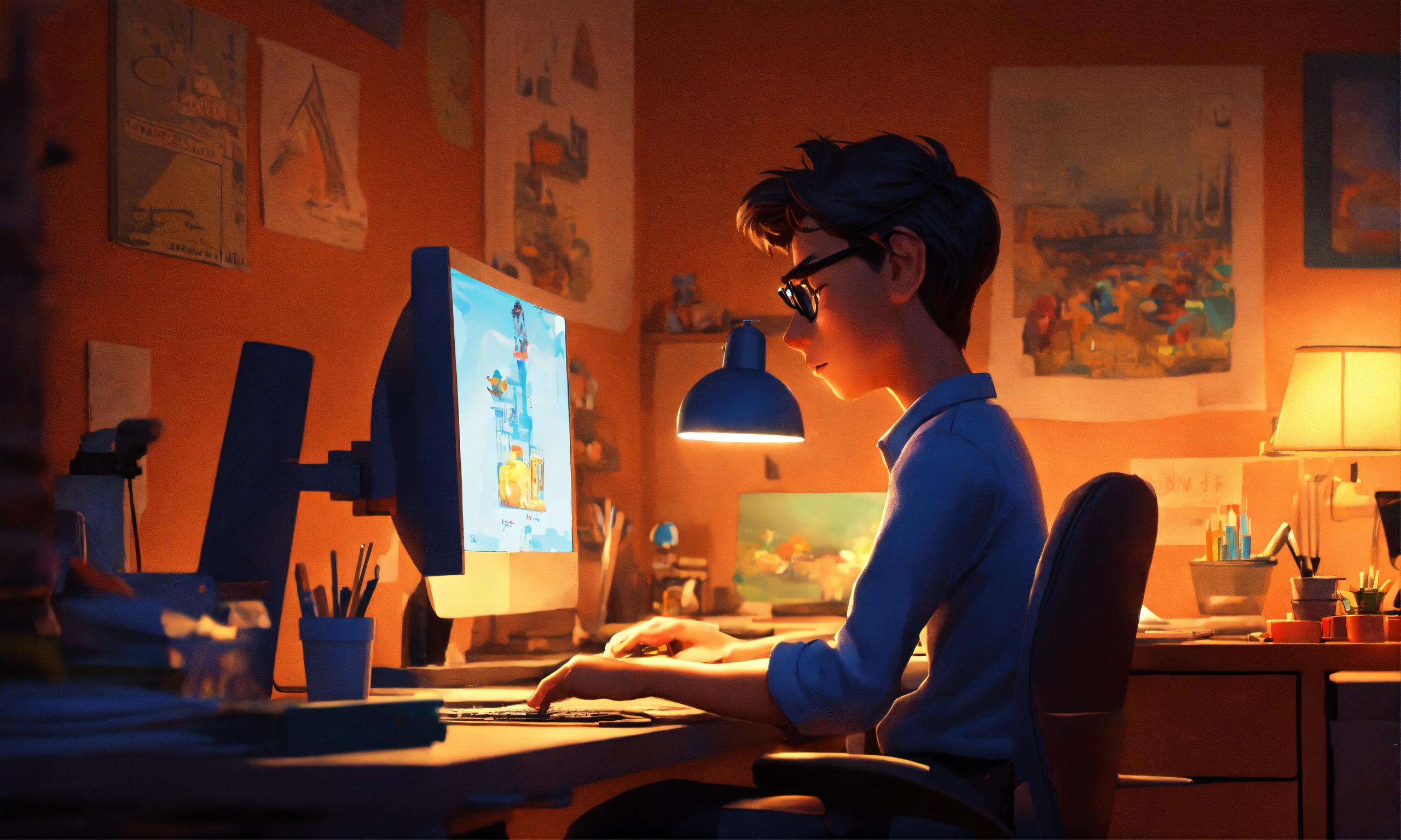 Lexica - Generate a Disney Pixar style image, man working hard in front ...
