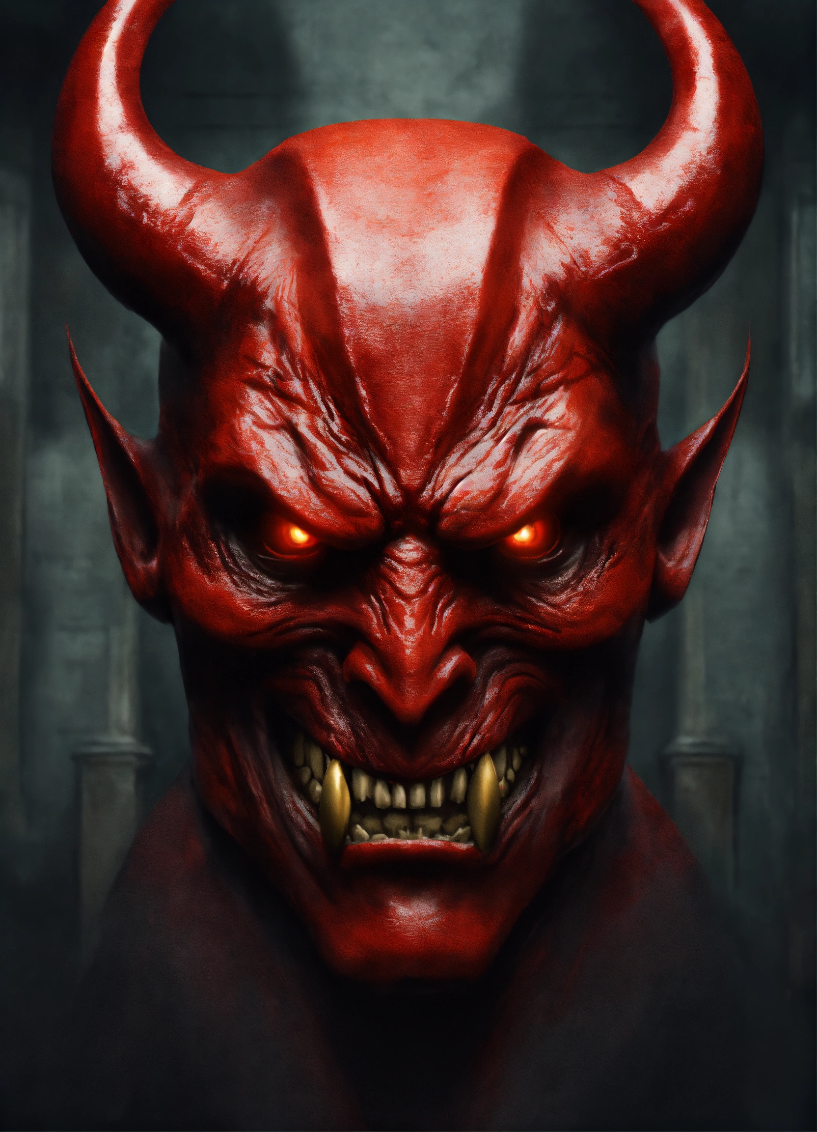 Lexica - Devil face front on evil looking symmetrical photo realistic