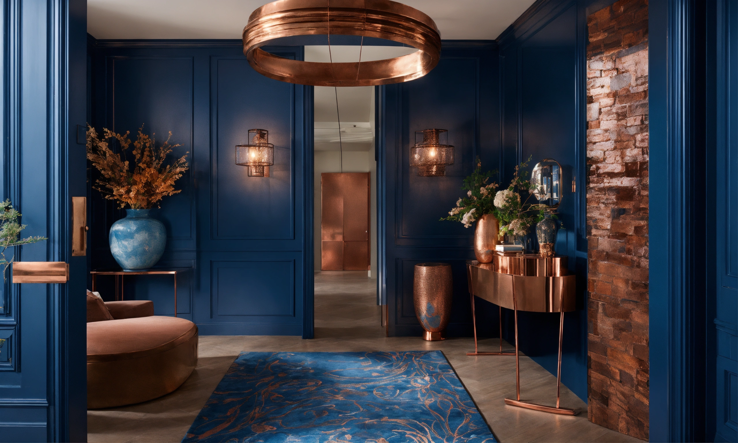 Lexica - Captivating entry with blue and copper installations