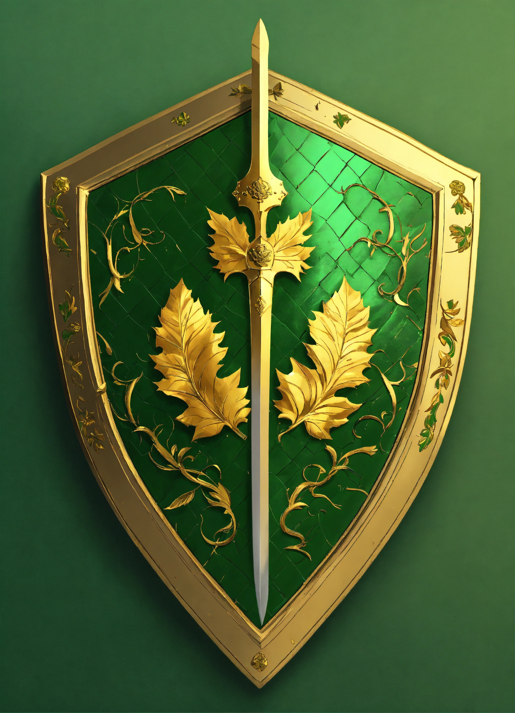 Lexica - A simple green shield with heraldry of gold leaves and a ...