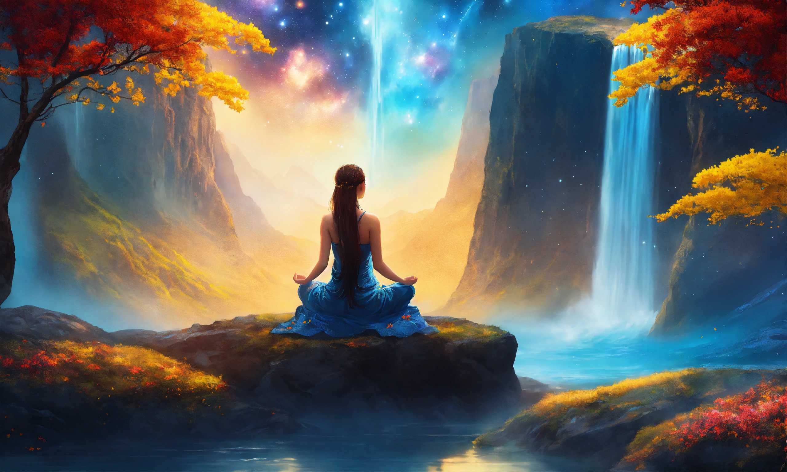 Lexica - Beautiful woman in Meditation posture, mountain, waterfall ...