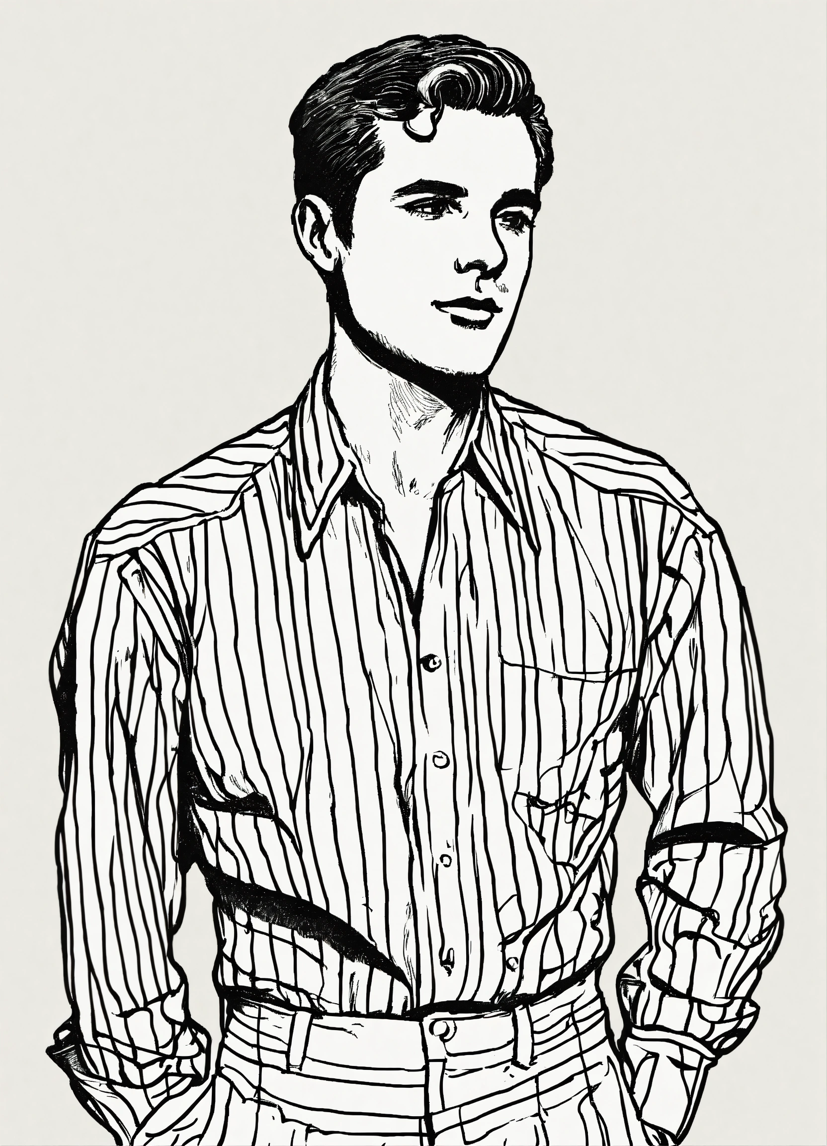 Lexica Black and white line drawing, man, upper body, lines