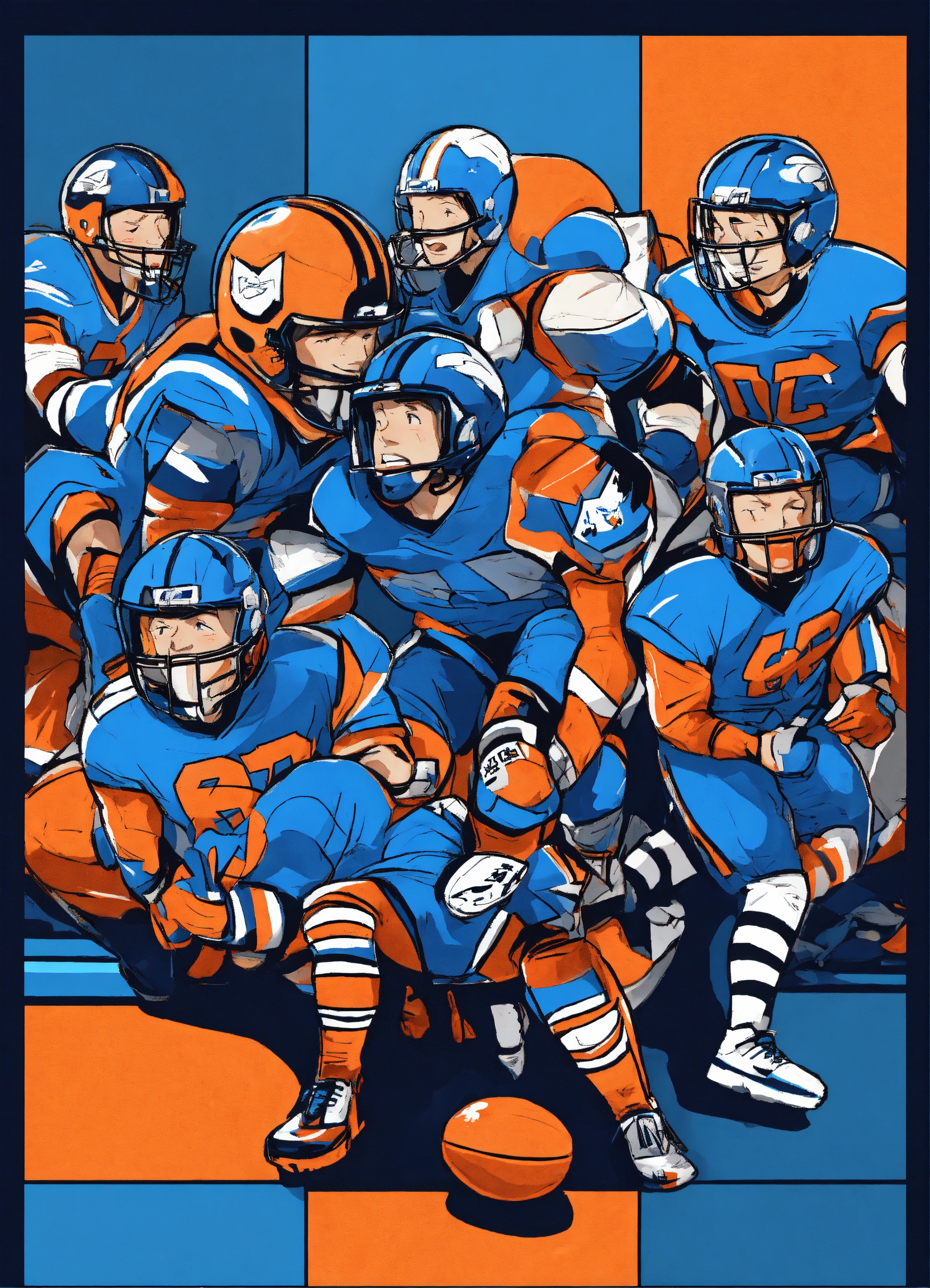 Lexica - TEAM SPIRIT cartoon style, color blue-white, orange, black