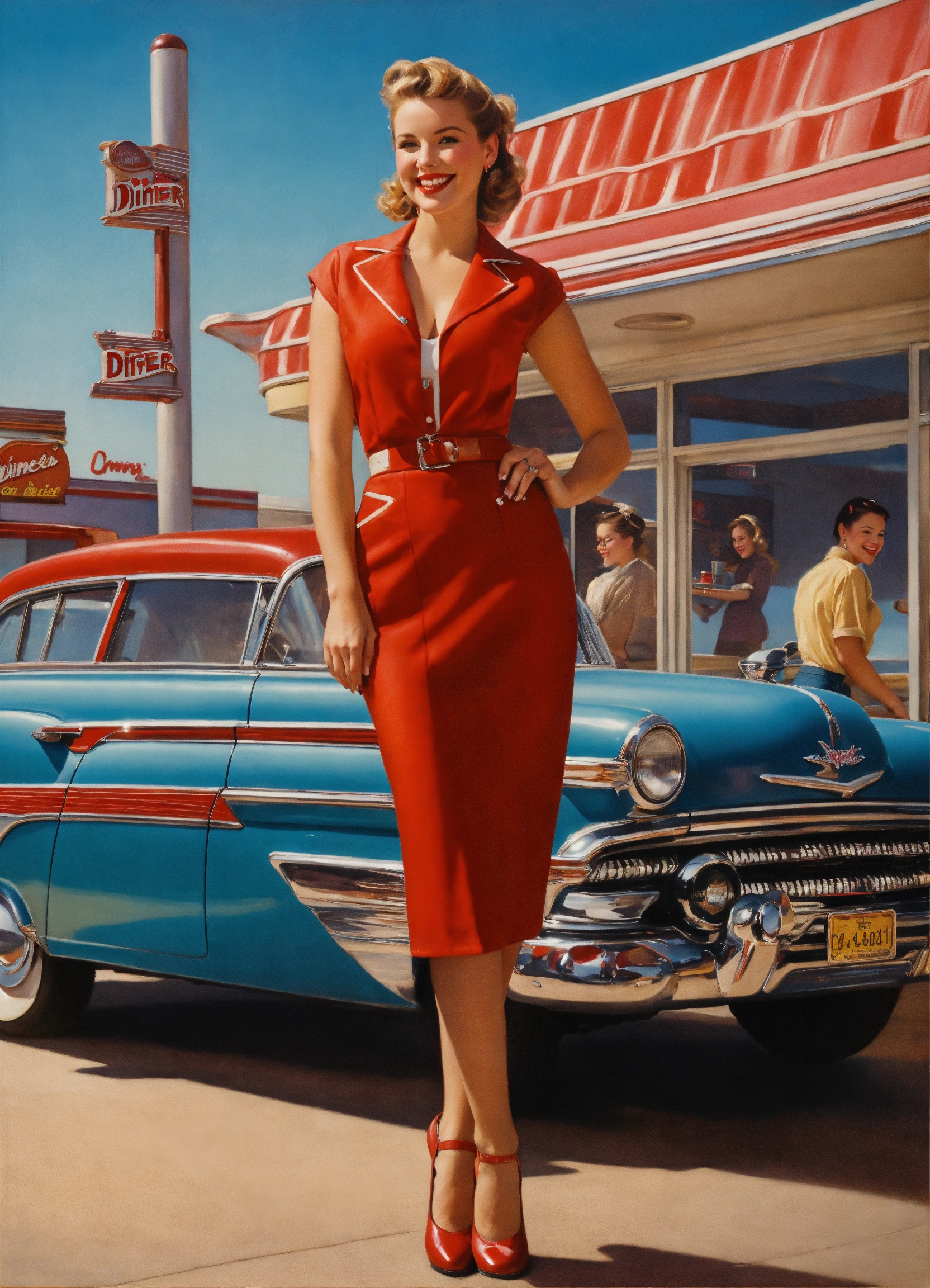 Lexica - Ultra realistic full body photo of American diner, with Sarah ...