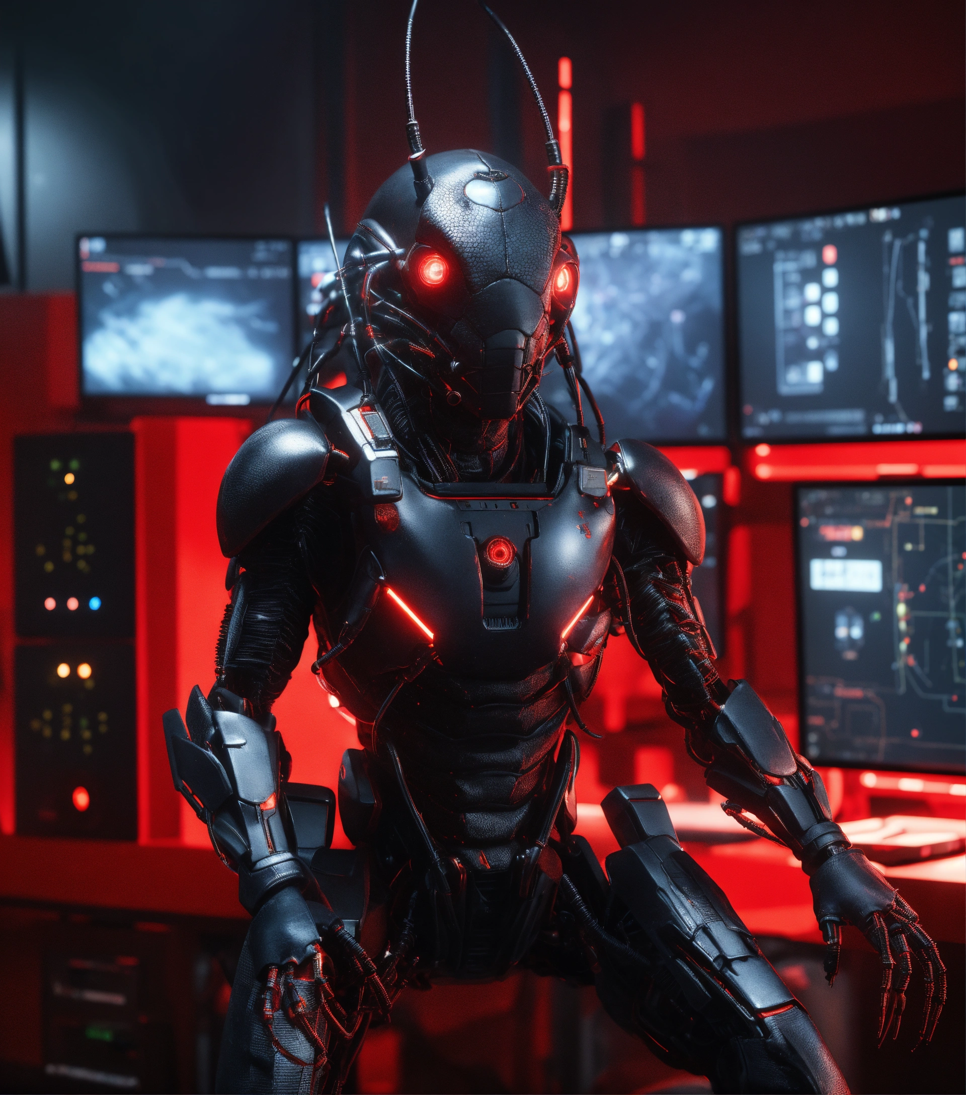 Lexica - Black cockroach faced humanoids with red eyes and detailed ...