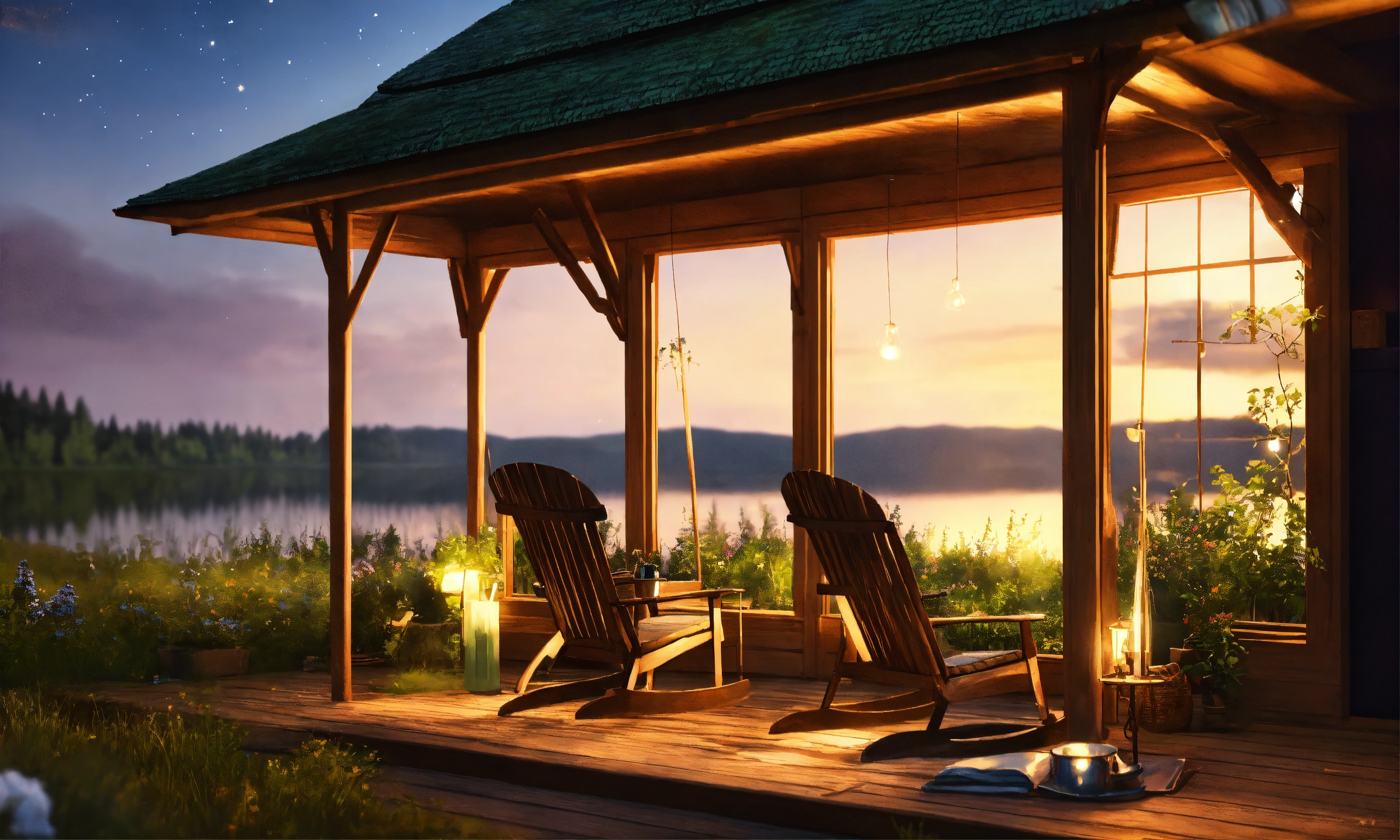 Lexica - Epic shot of ultra detailed and cozy porch in Sweden at a lake ...