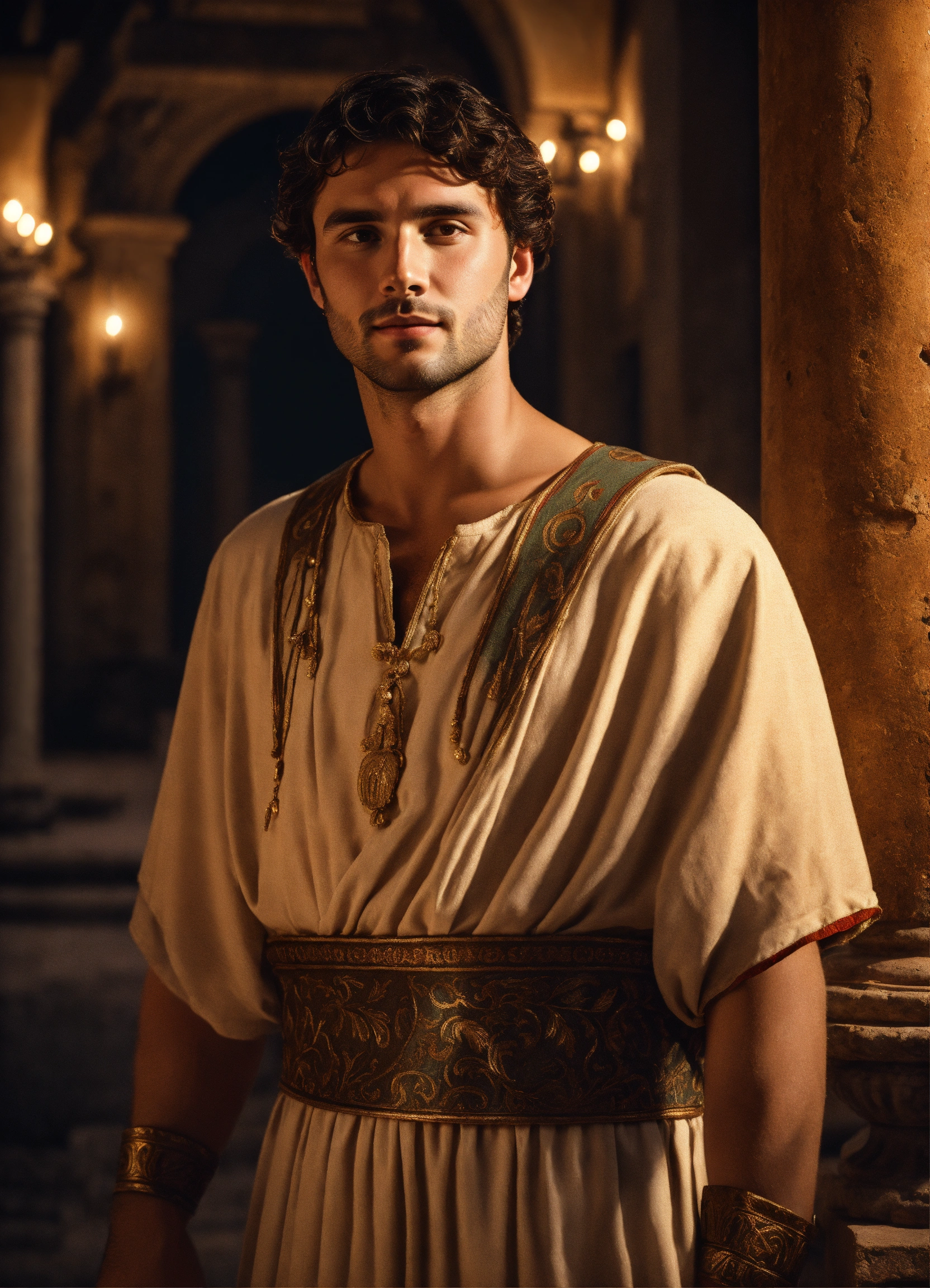 Lexica - A young rich noble athletic roman brunette man wearing roman ...
