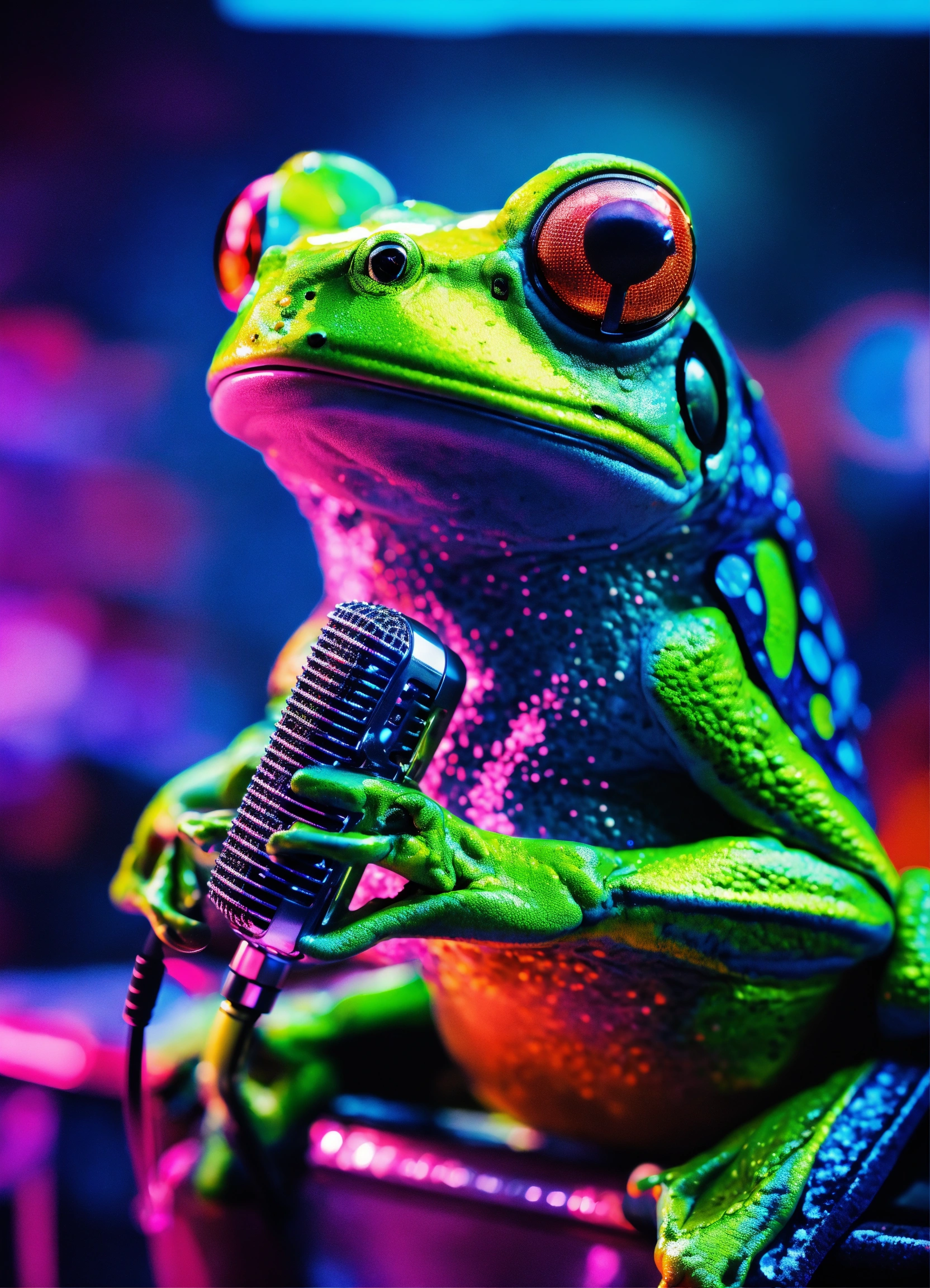 Lexica - Crazy singing fluroszing frog with a microphone in neon colors ...