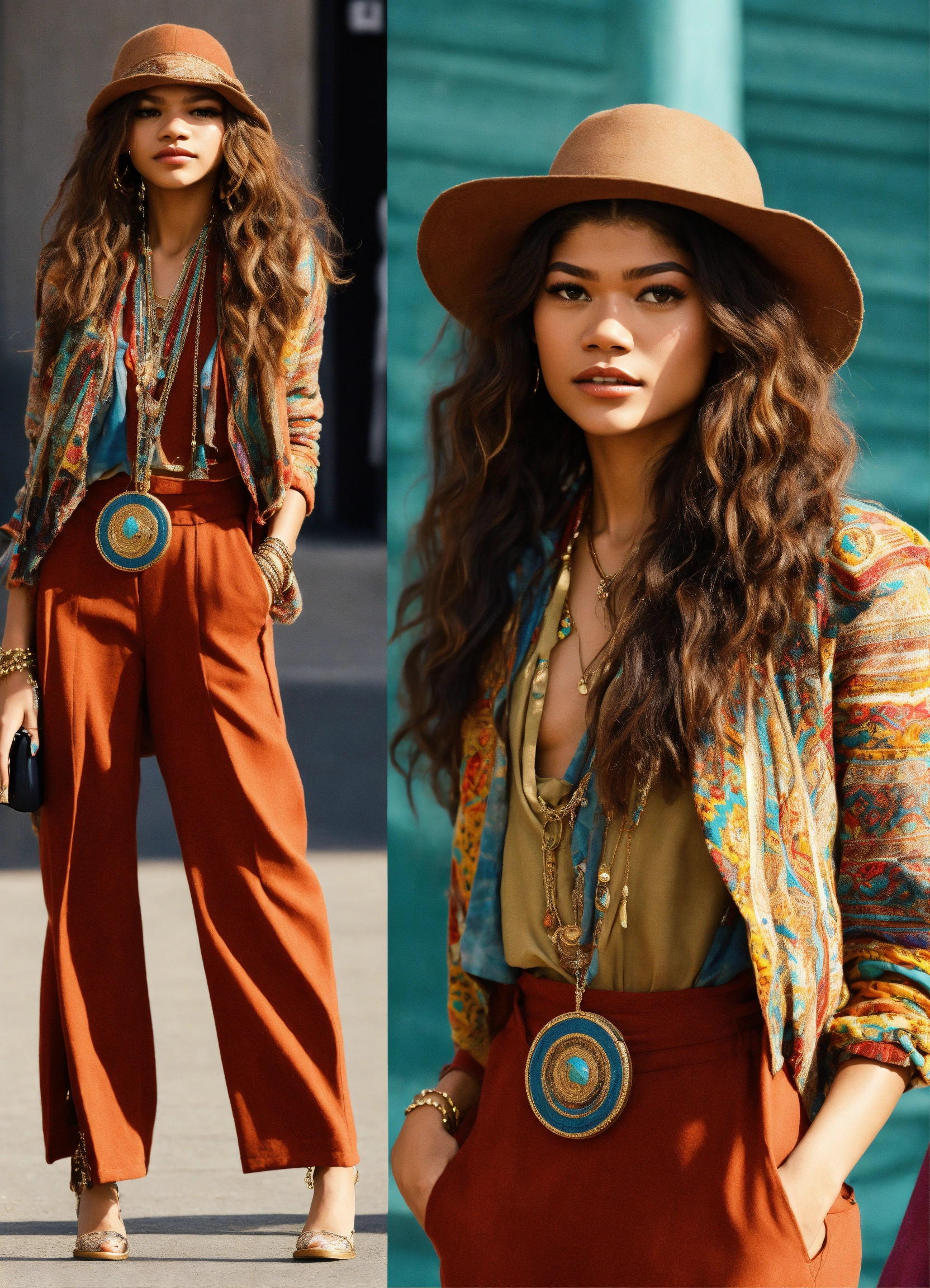 Lexica - Zendaya secret agents bohemian chic attire