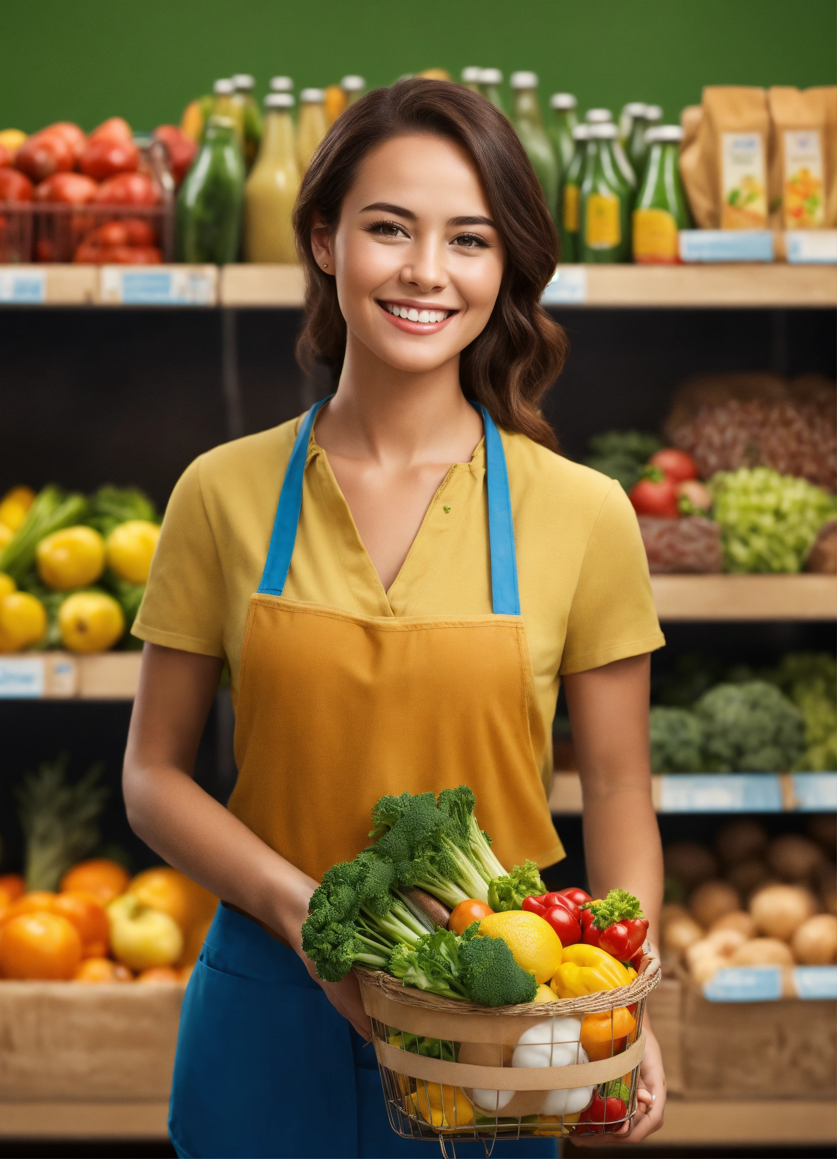 Lexica - Smiling woman, grocery store worker, studio photo, hyper ...