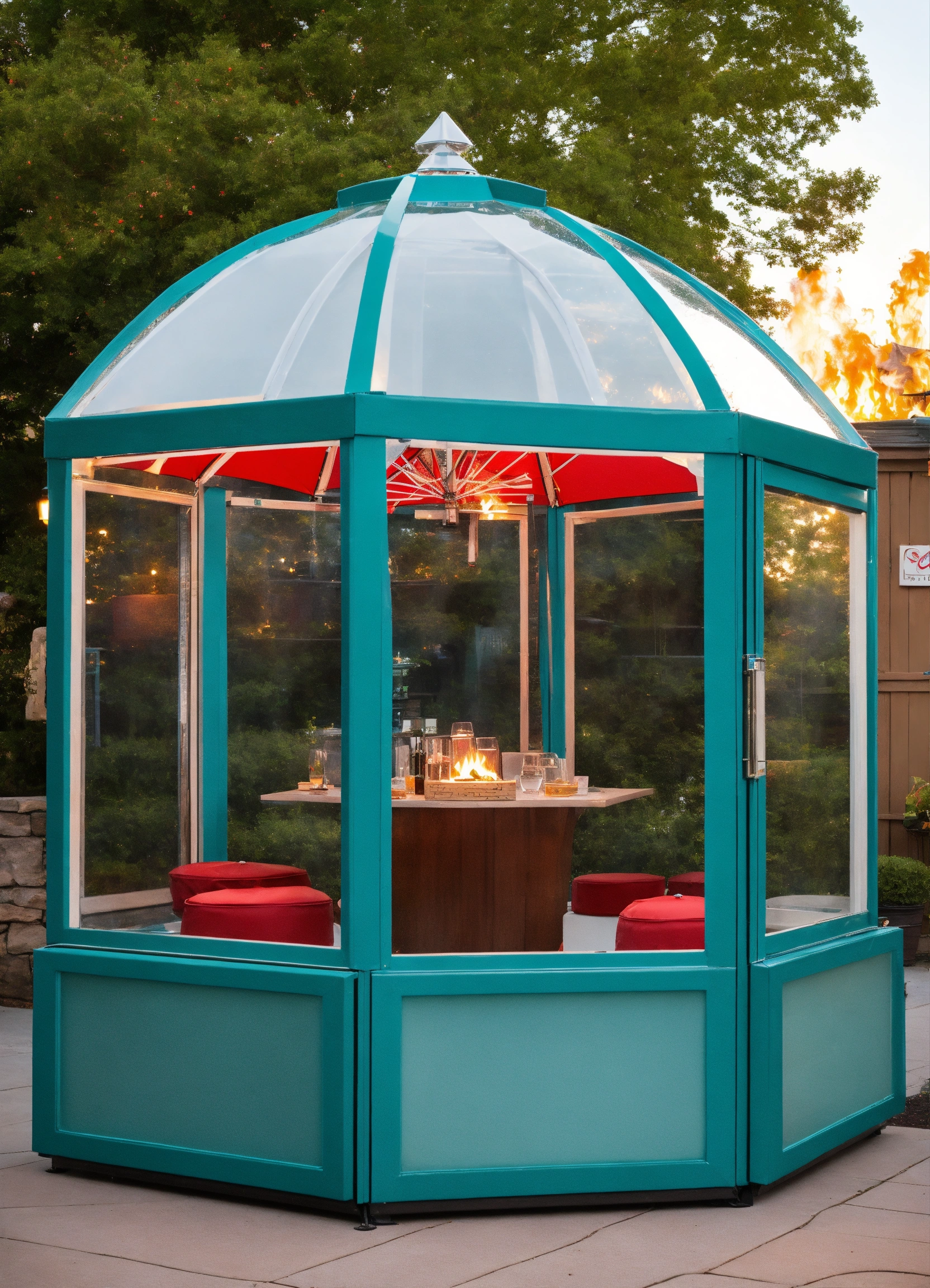 Lexica Elegant teal glass igloo booth to sell smores outside a