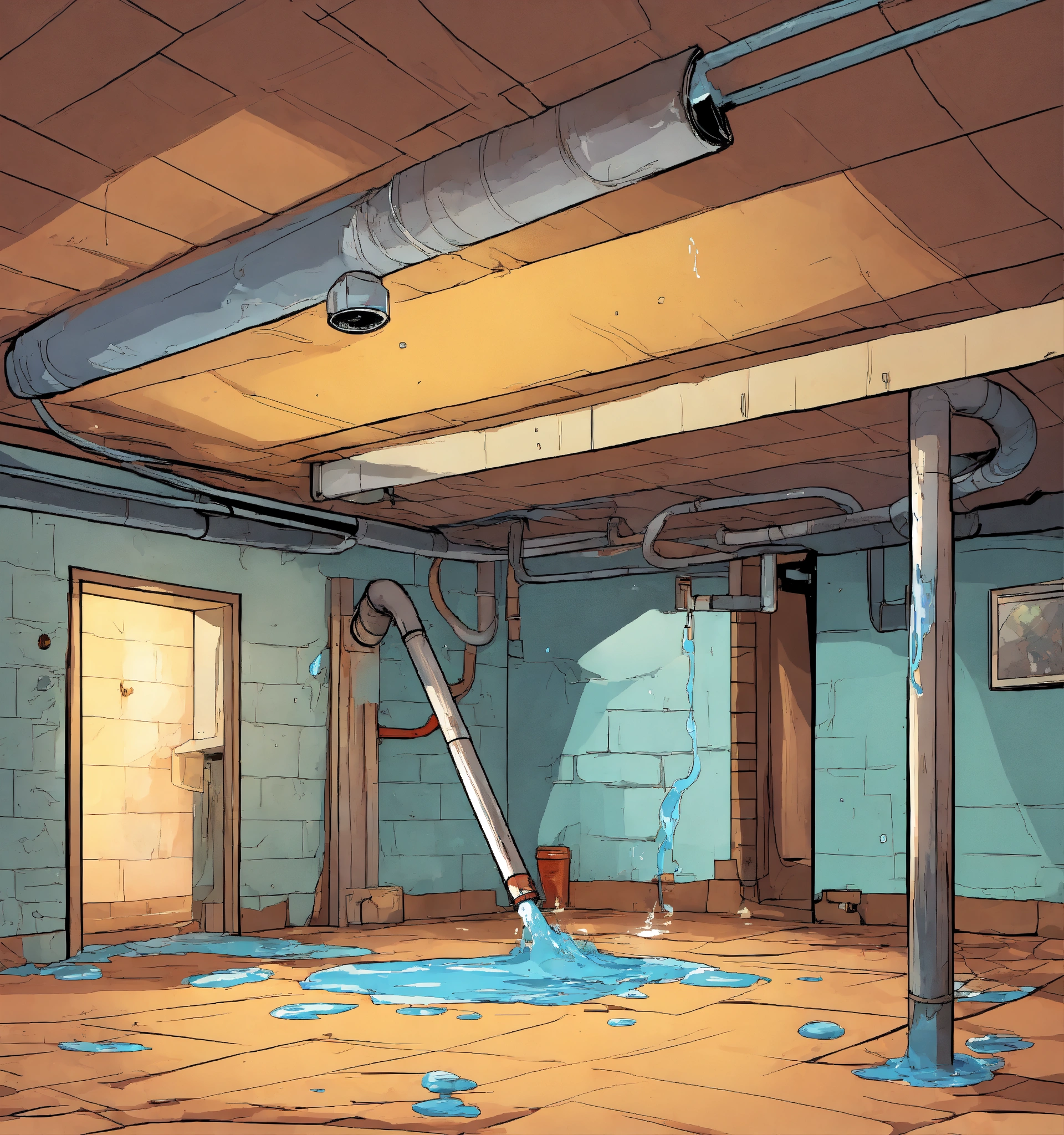 Lexica - A broken pipe at a ceiling insinde of a basement is leaking ...