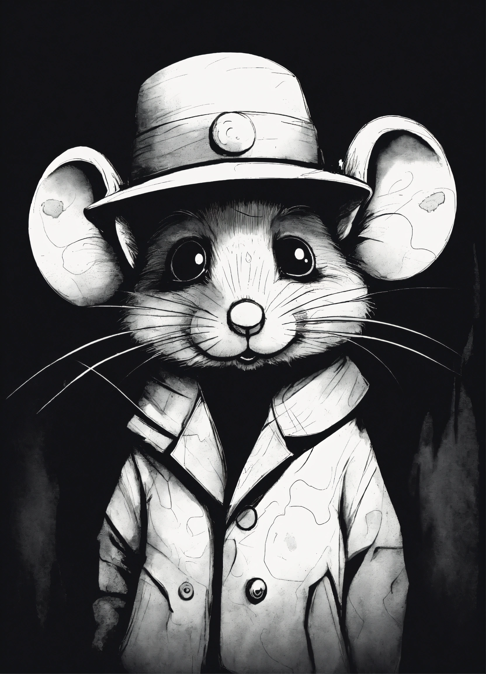 Lexica - Sad mouse with hat and coat, dark circles around the eyes ...