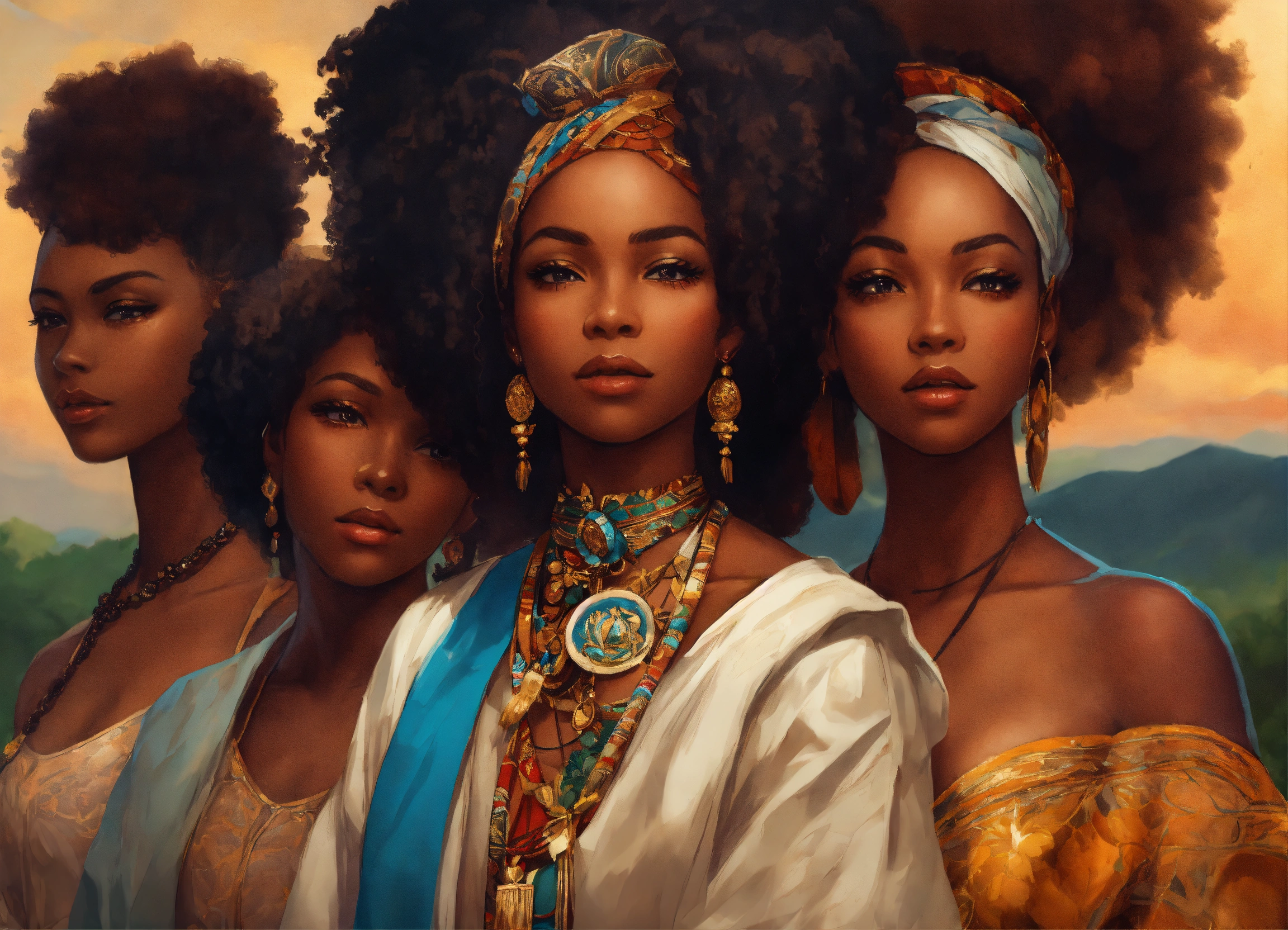 Lexica - Create a portrait with a group of Afrocentric women using this ...