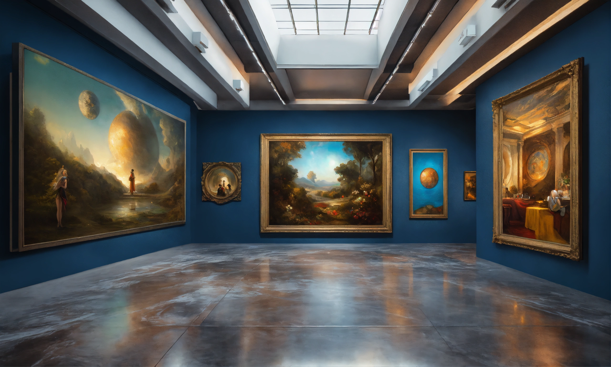 Lexica - Hyperrealistic Interior of futuristic art gallery with three ...