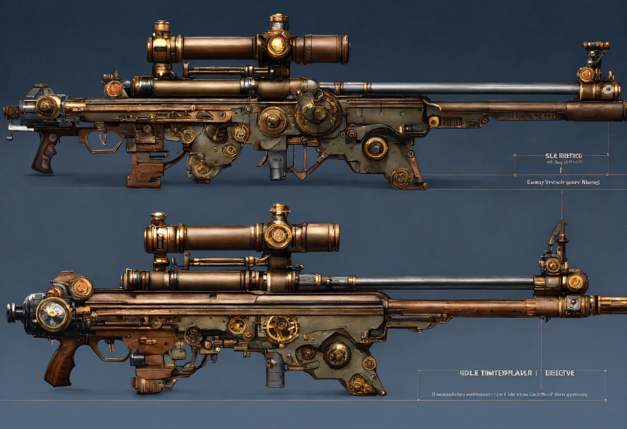 Lexica - Side view of the full image of a steampunk energy rifle