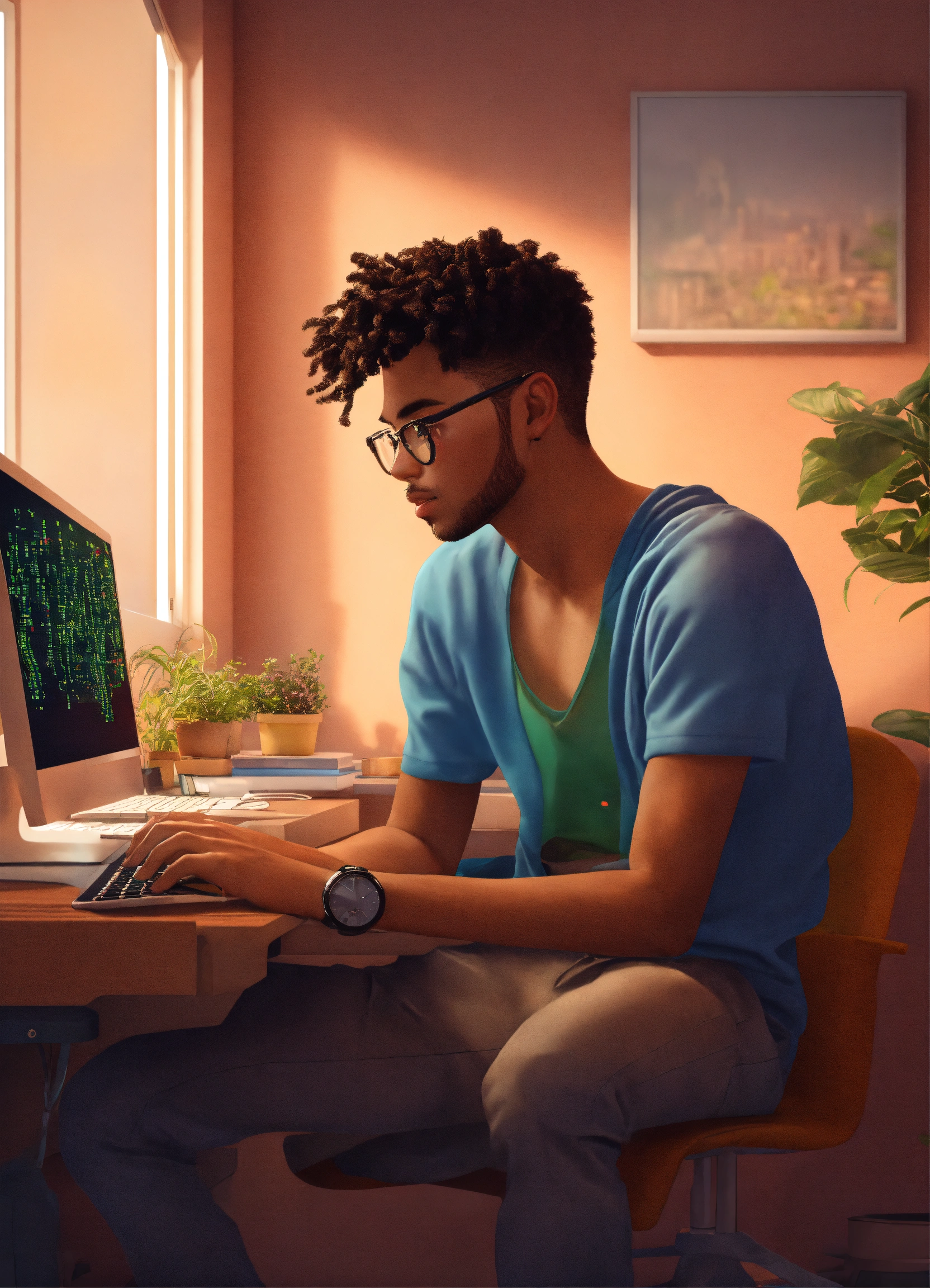 Lexica - Men in his 20s coding on his computer,3d, realistic. planted