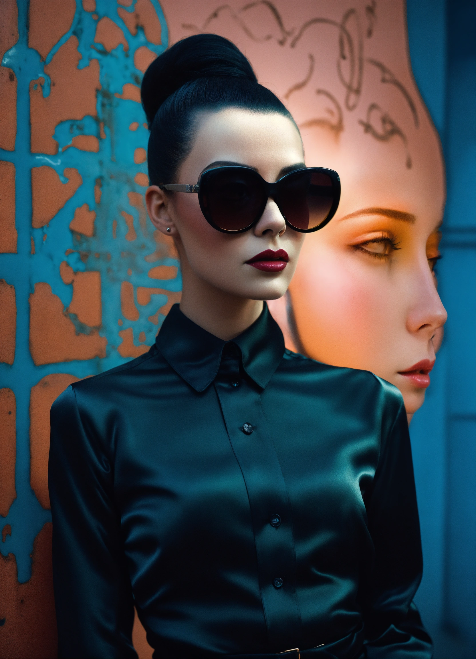 Lexica - Half portrait Photography, in front of a cyber punk concrete ...