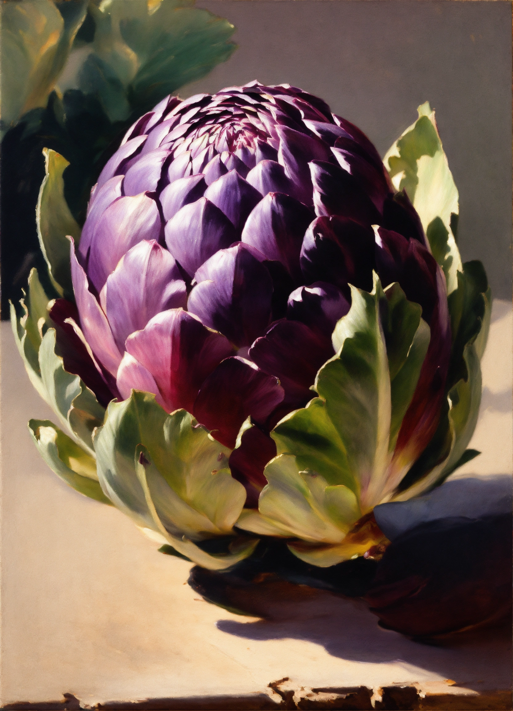 Lexica - Oil painting of purple and green artichoke, in the stye of ...