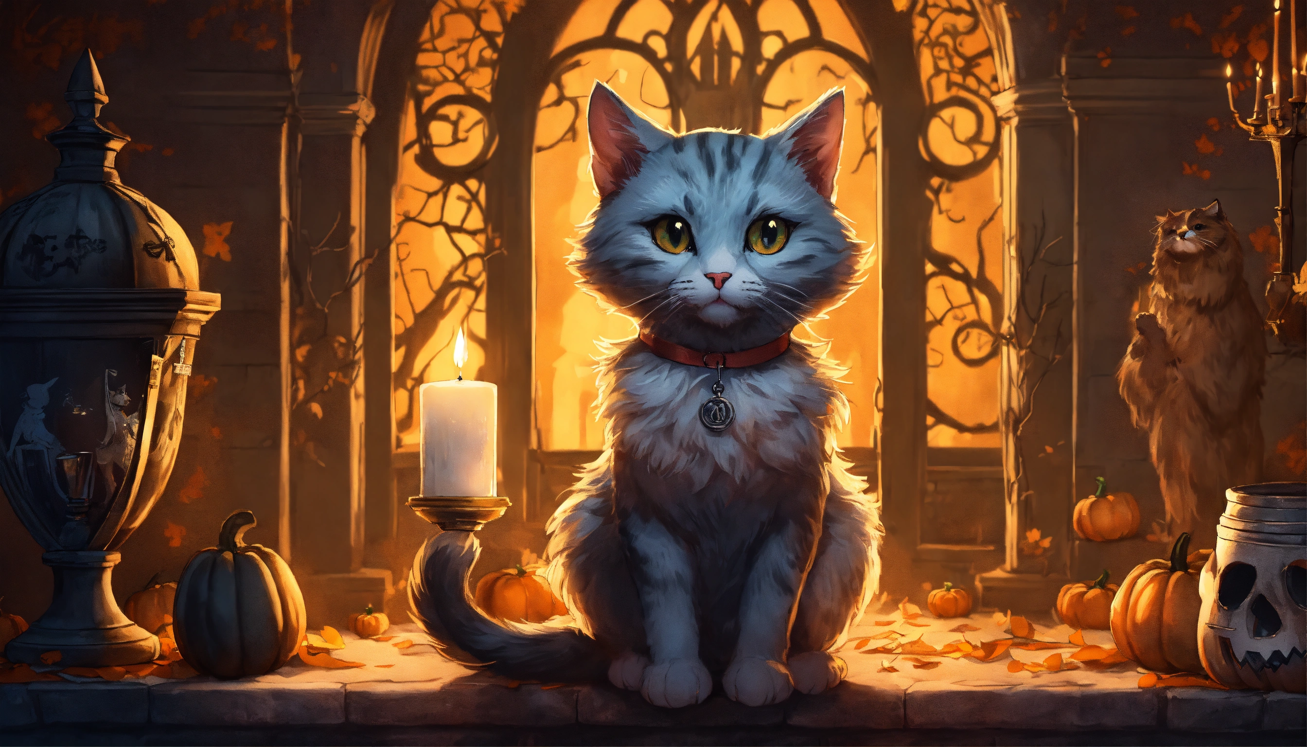 Lexica - An anthropomorphic cat holding a candle in his hands inside a ...