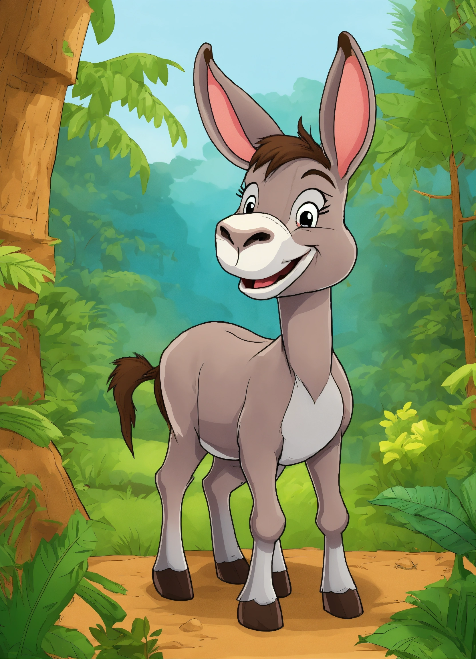 Lexica - Cartoon single donkey talking happily in jungle