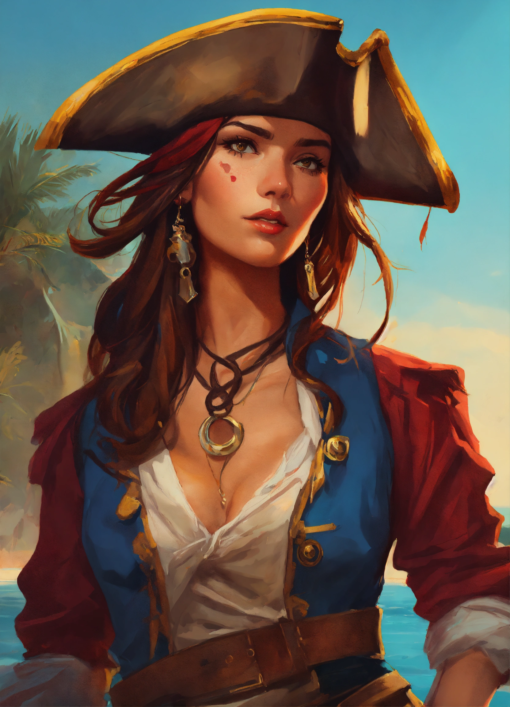 Lexica - Pirat woman like Mary Read, cartoon oil paint, 2D illustration ...