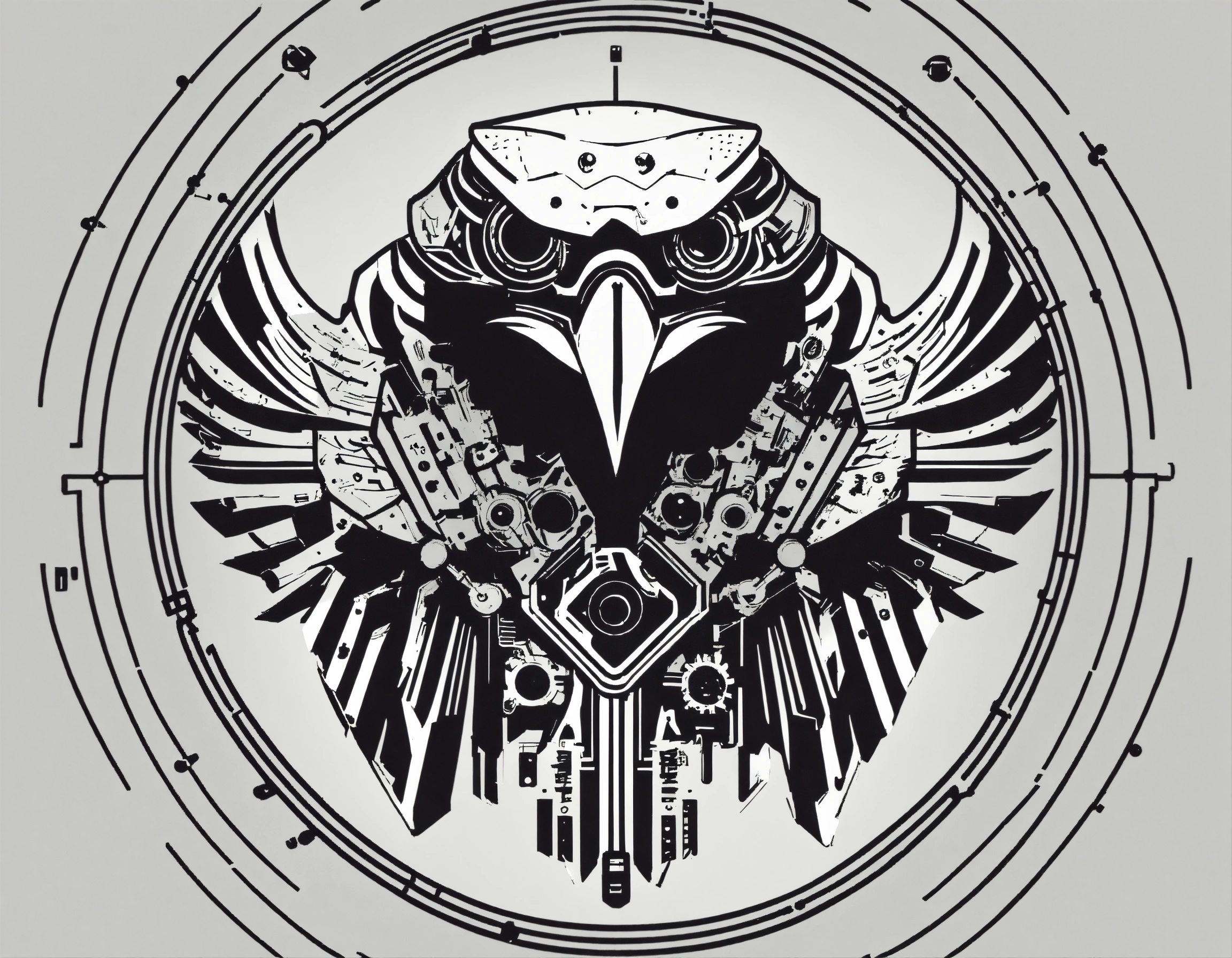 Lexica - Simple black and white icon robot ai eagle head logo ...