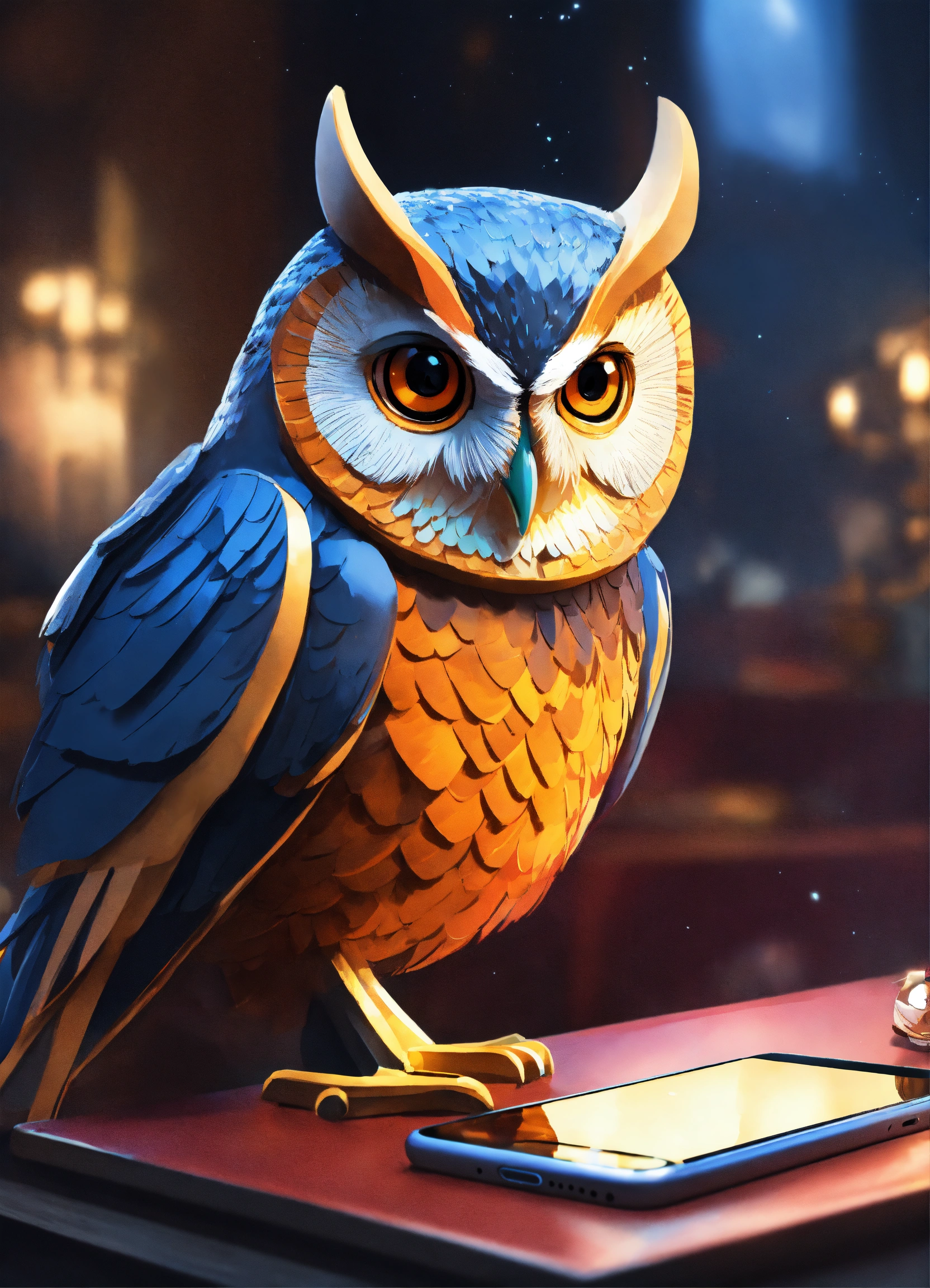 Lexica - Owl looking at a phone, elegant, digital painting, sharp focus ...