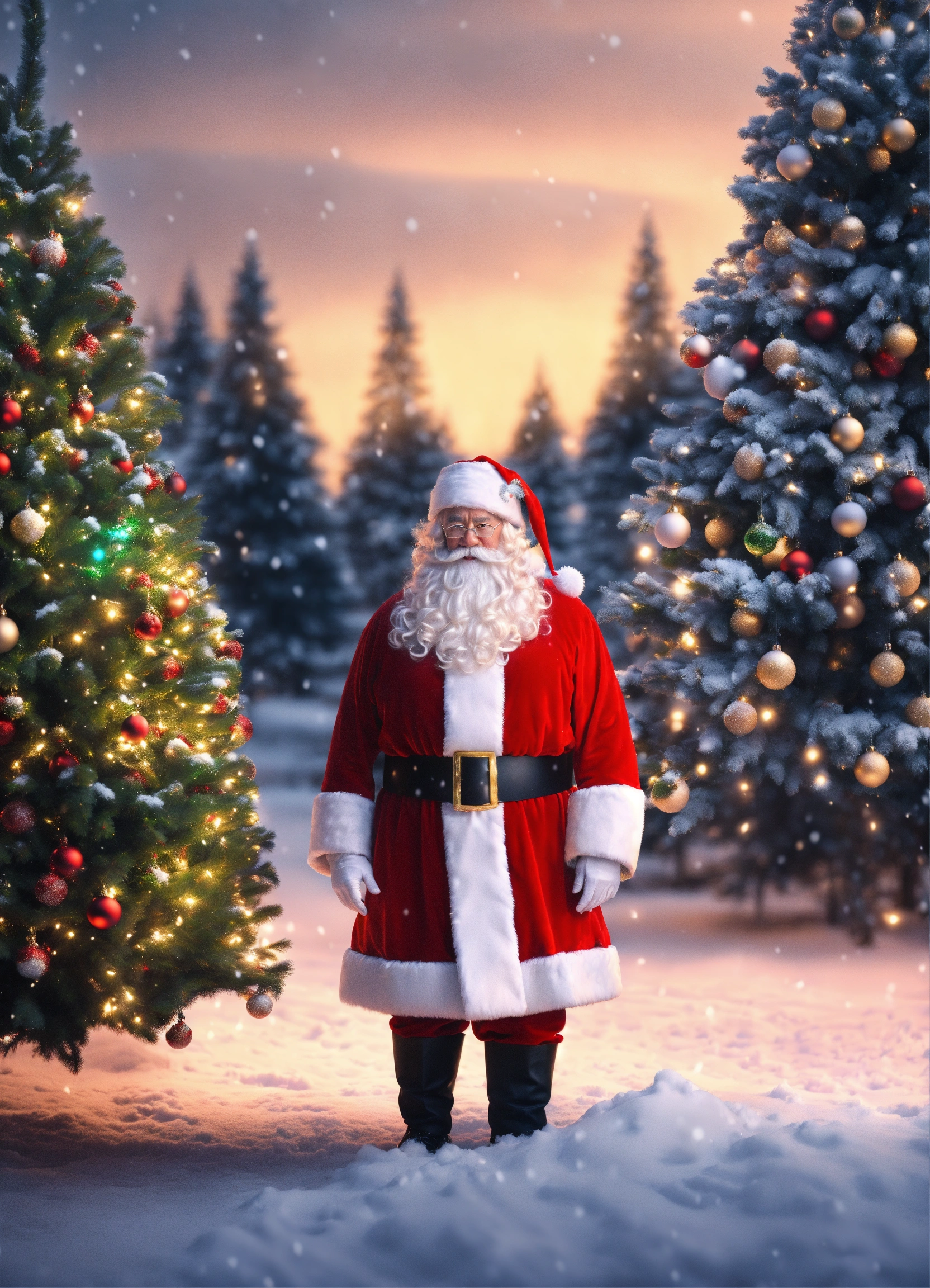Lexica - Ultra beautiful Christmas tree lot all trees lighted up snow ...