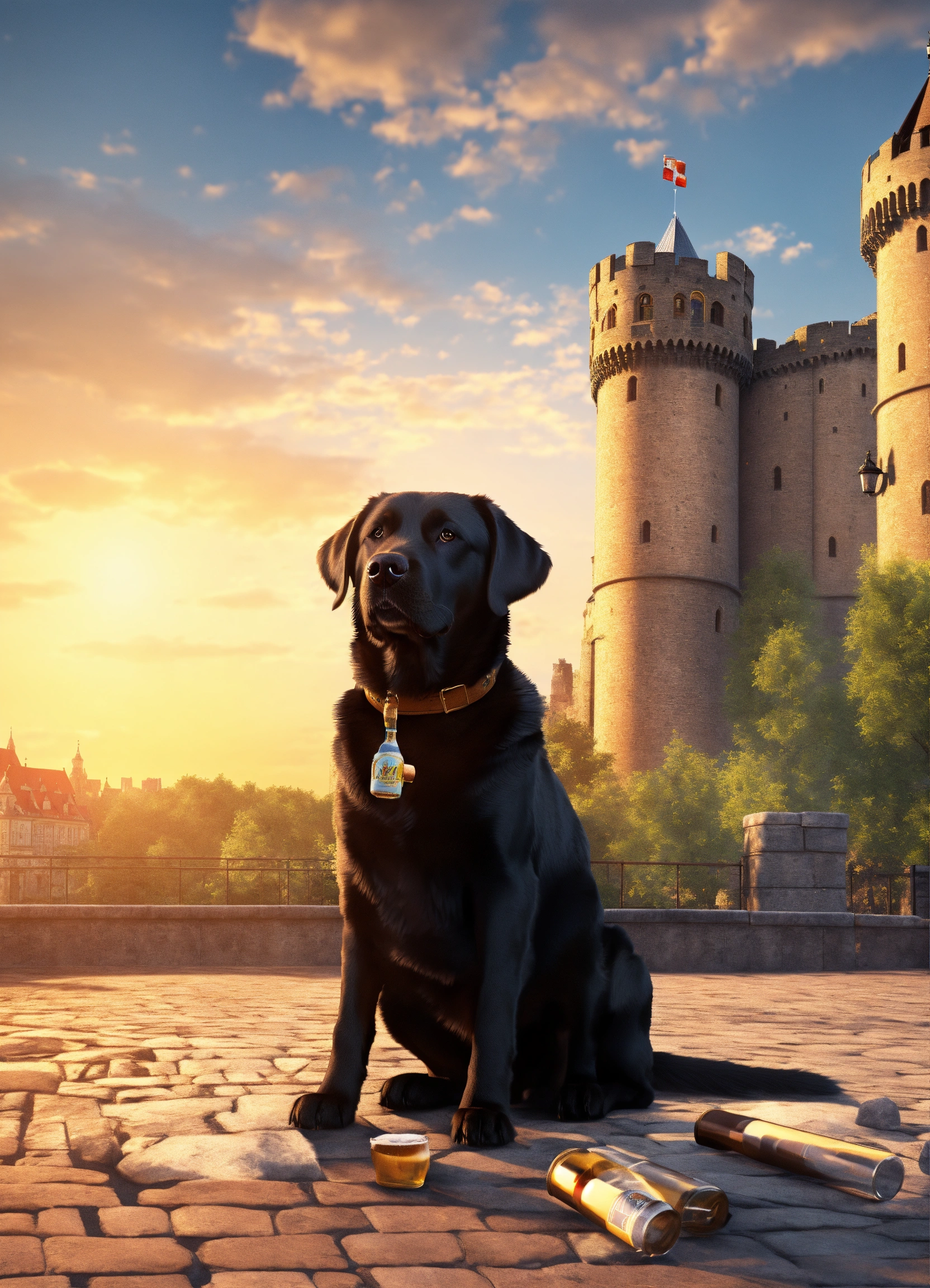 Lexica - Labrador dog drink beer on the Cologne castle , Dreamlike ...