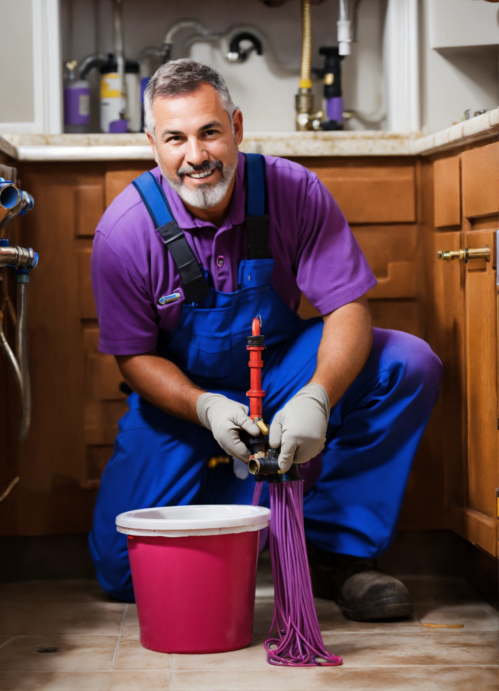 Lexica - Purple color plumberplumber working on a home's plumbing ...