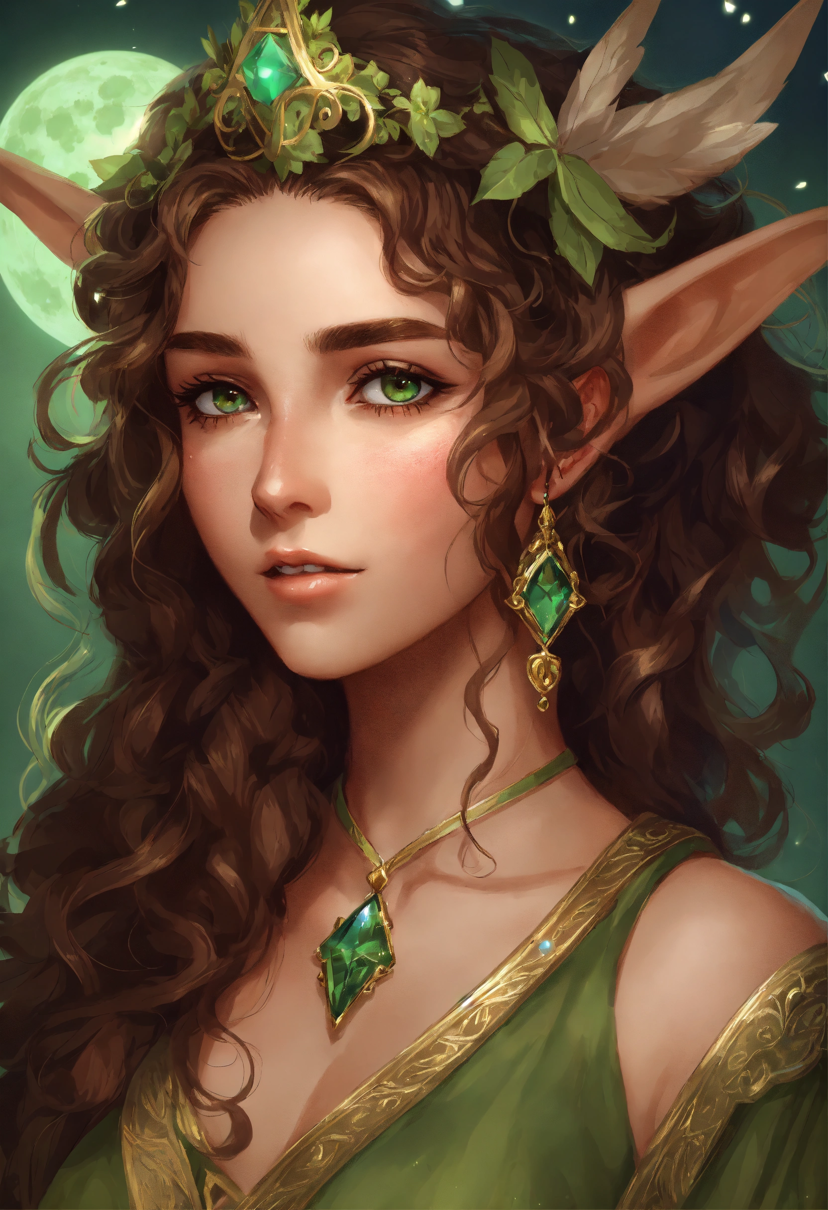 Lexica - Character art of a 24-year-old female wood elf, curly hair ...