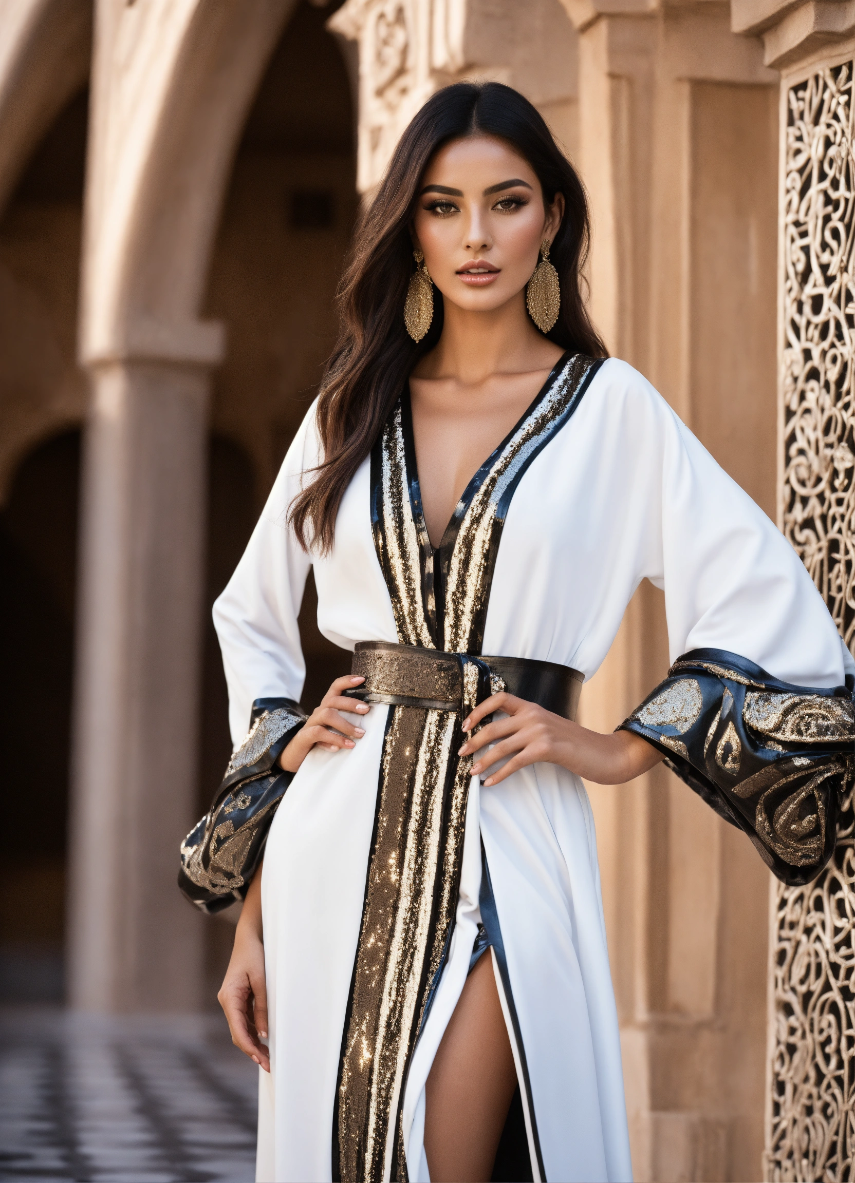 Lexica - Beautiful Arab women model, wearing luxury dress caftan white ...
