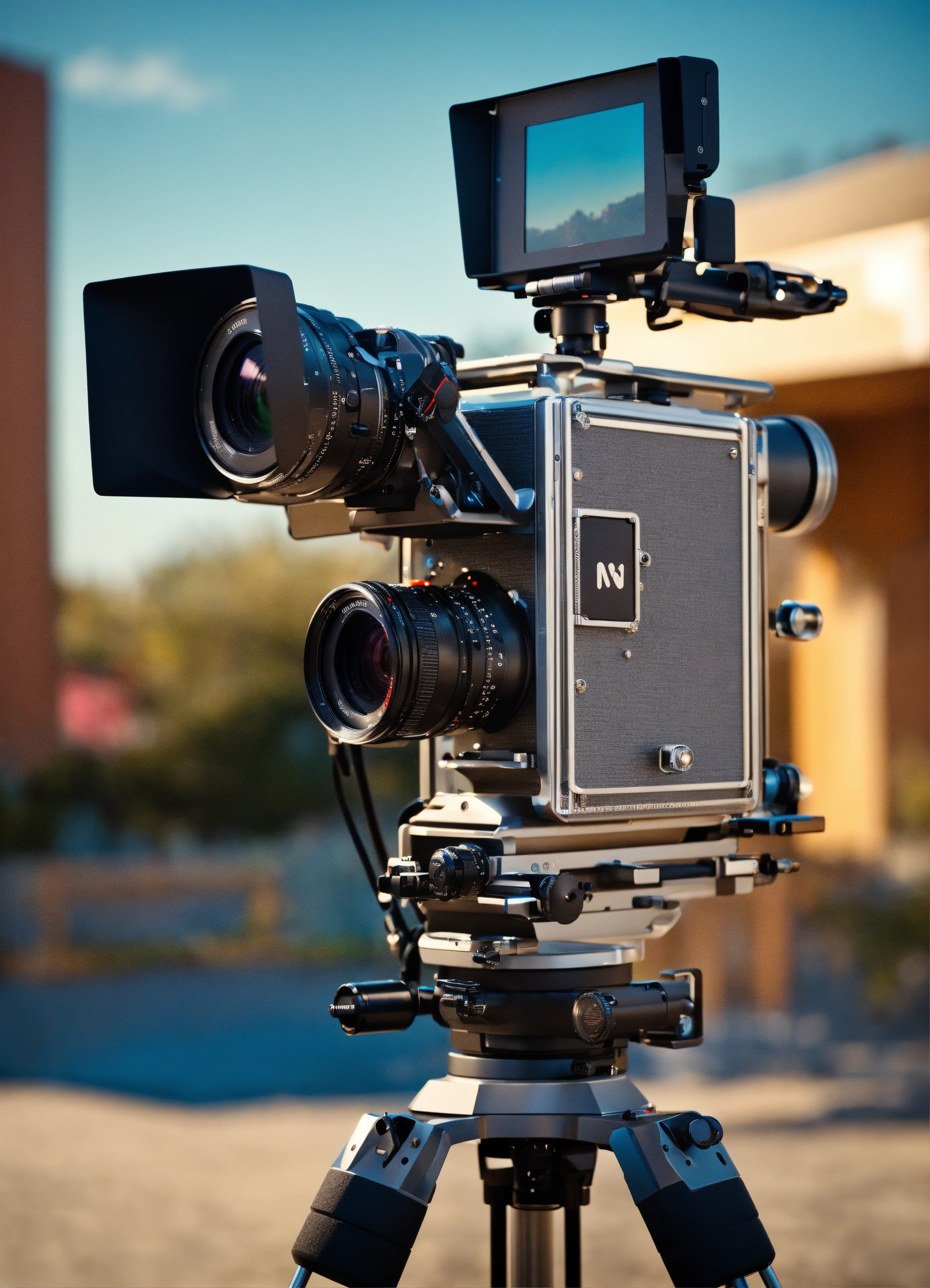 Lexica A Futuristic retro digital cinema camera made of titanium on a