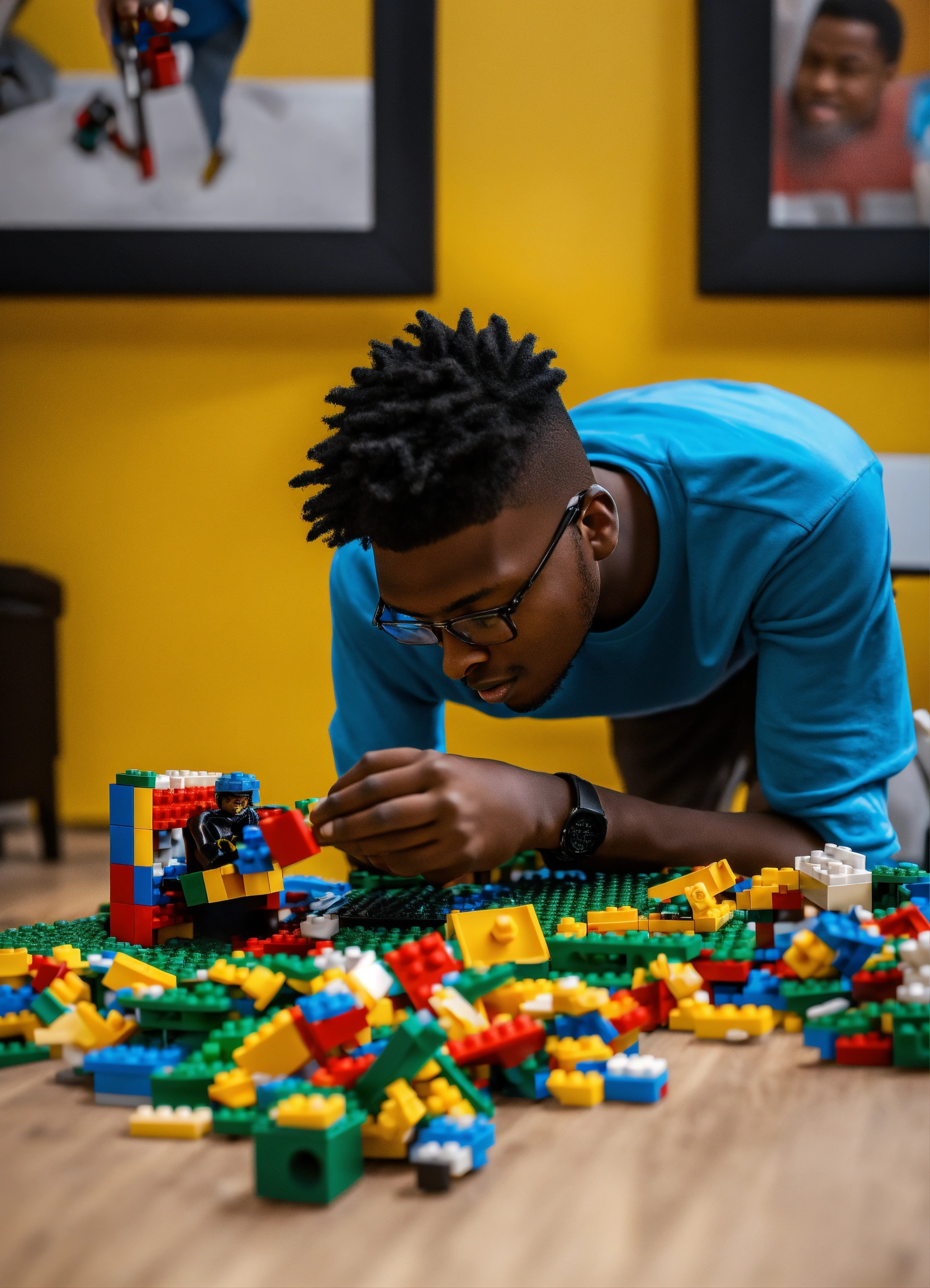 Lexica - A black techy young guy trying to fit a small lego in a bigger ...