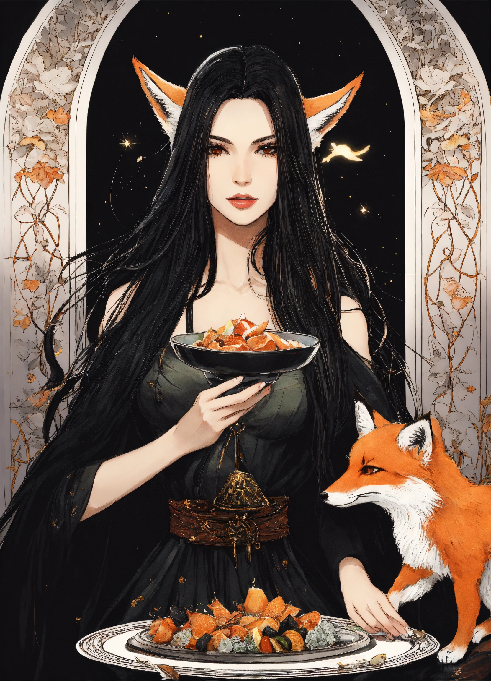 Lexica - A beautiful sorceress with long black hair dressed in a black ...