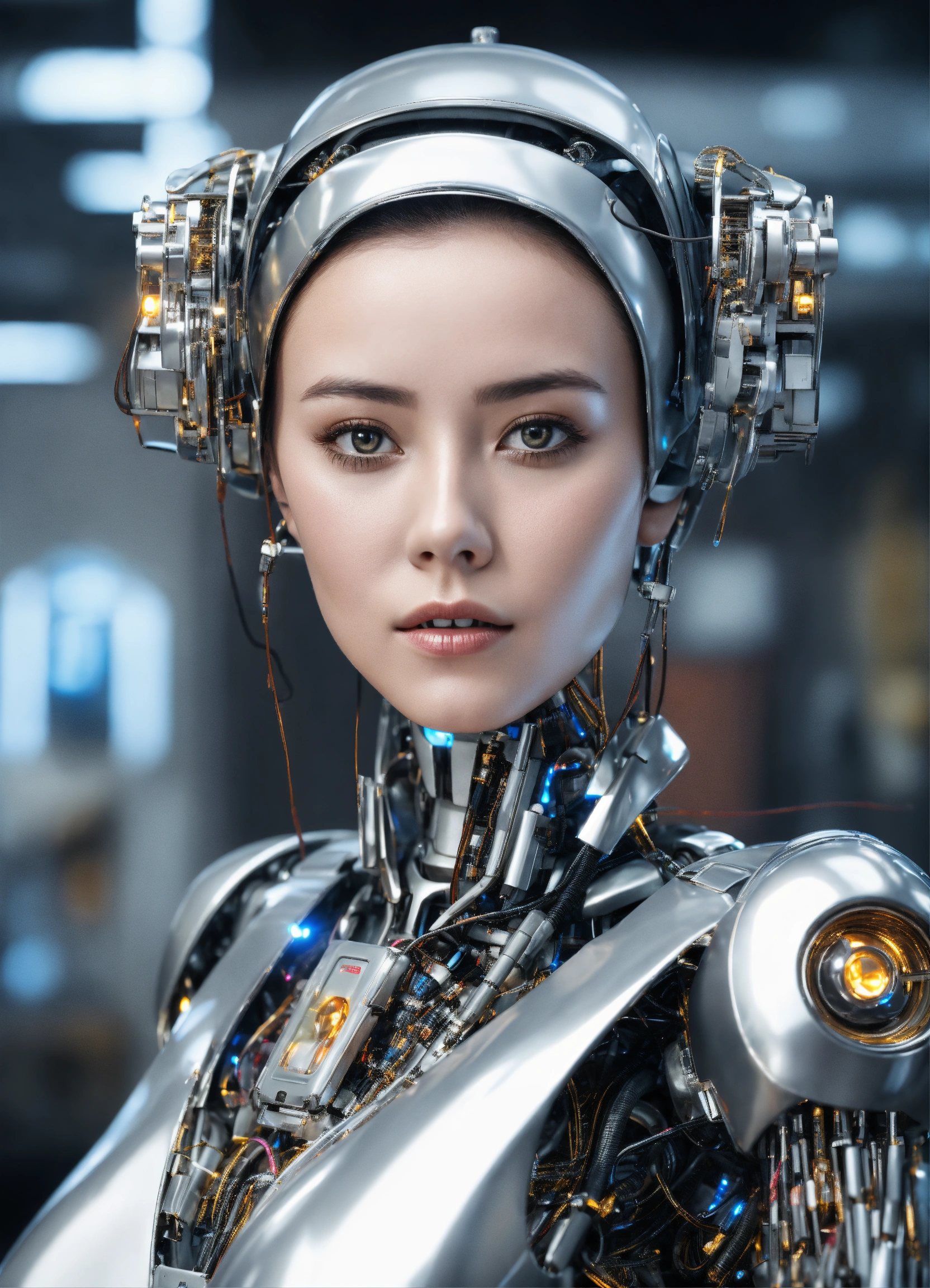 Lexica - Female robot teacher with silver shining