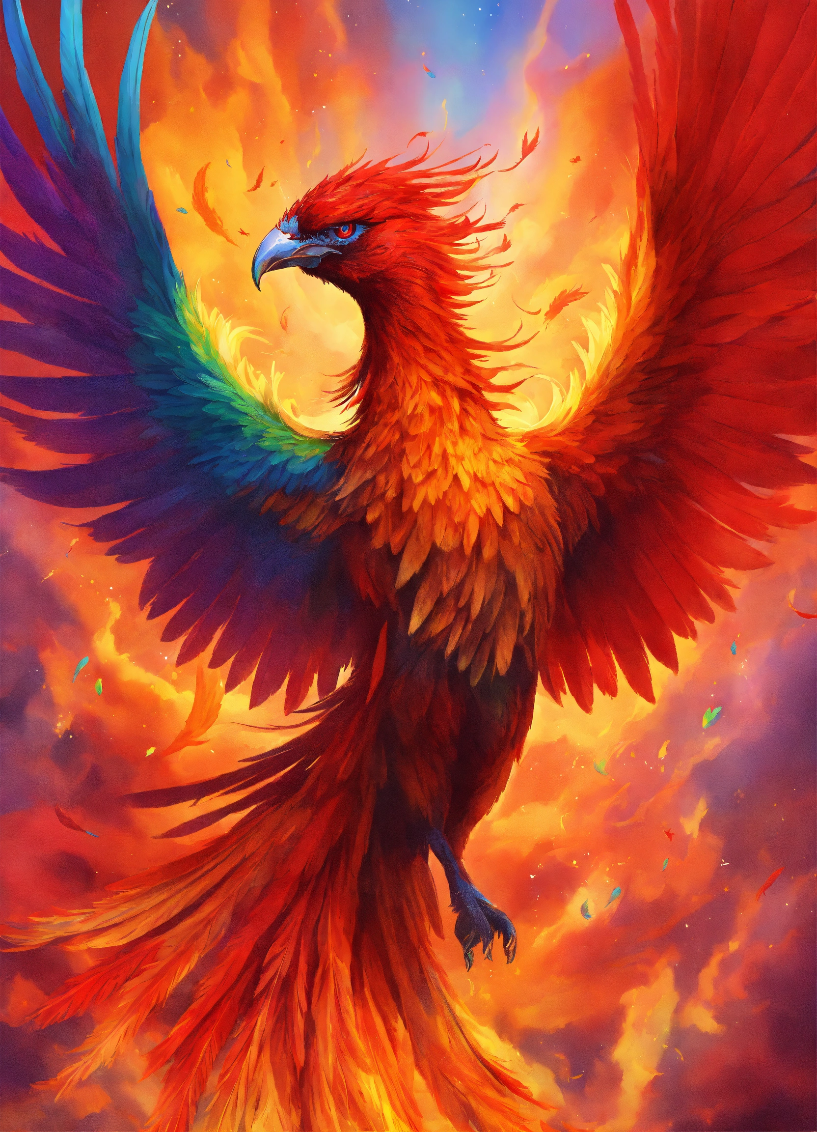 Lexica - A phoenix with fiery red feathers. The background is full of ...