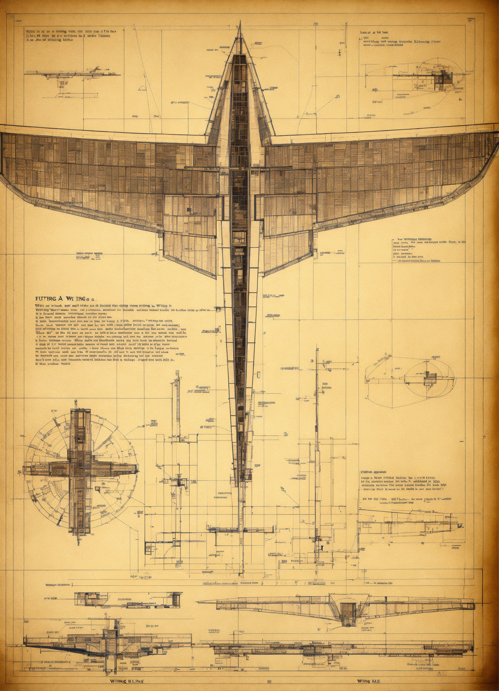 Lexica - A a blueprint of a wing, future style