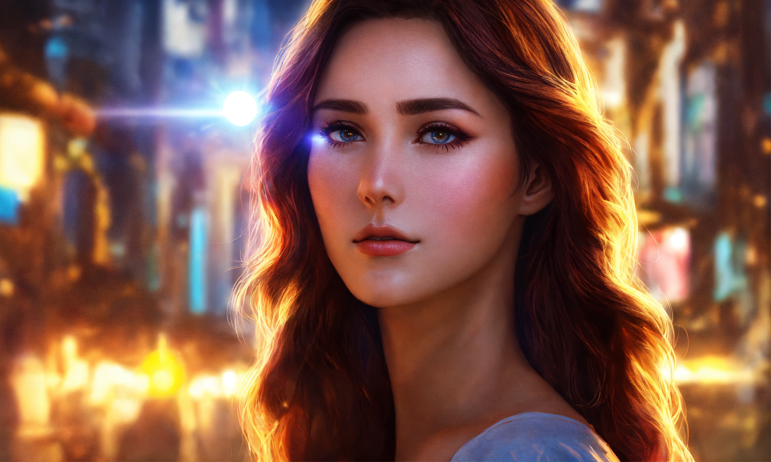 Lexica - A realistic beautiful woman with a bright light in her forehead