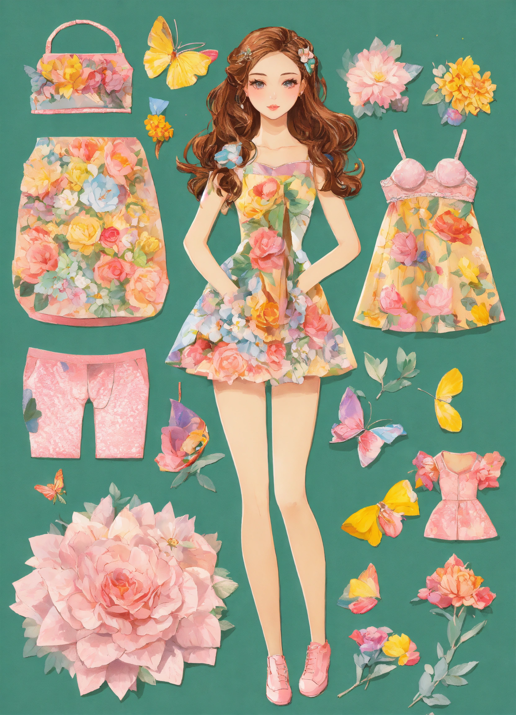 Lexica Paper doll style, beautiful girl, full body, detailed, colorful