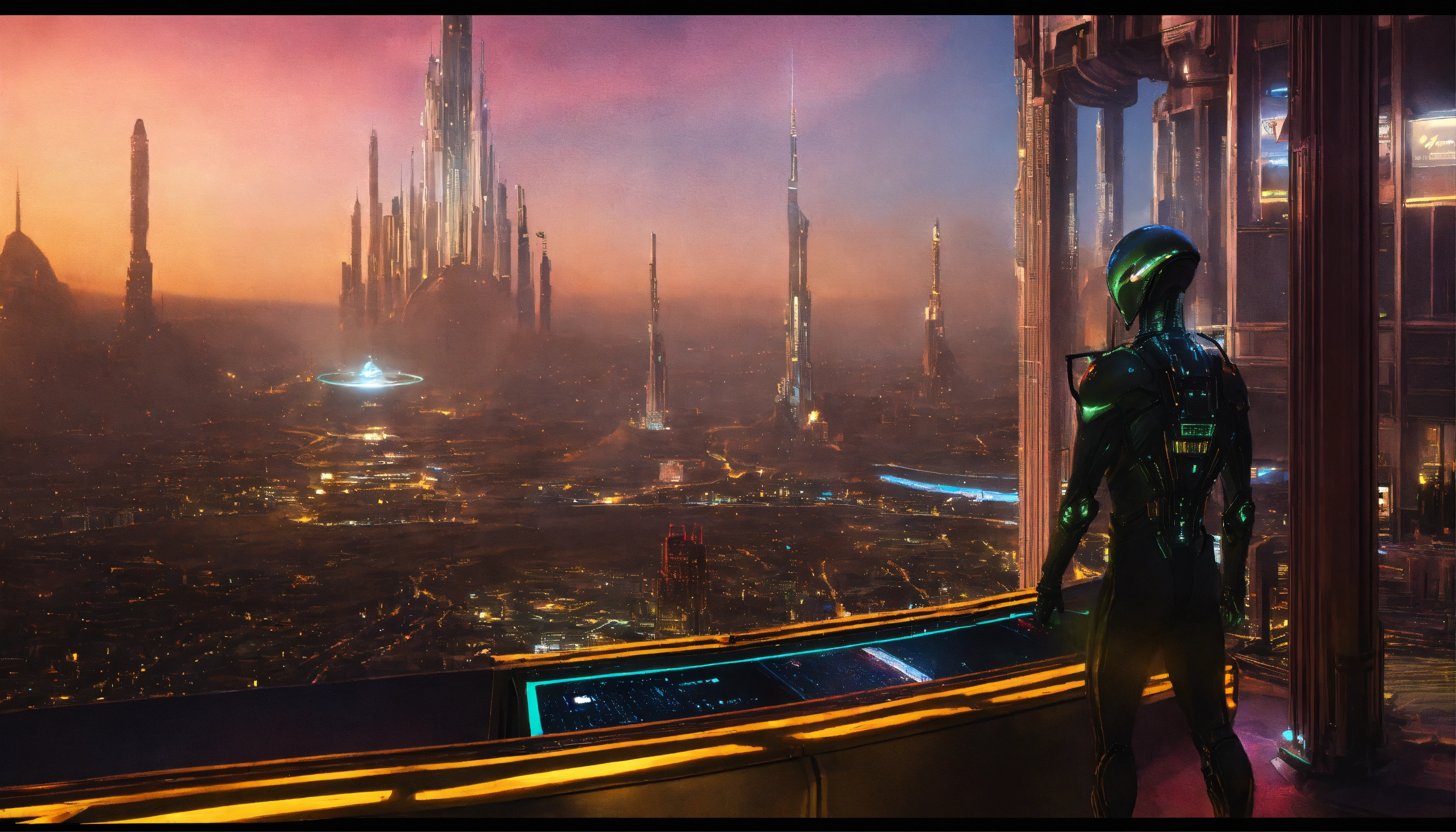 Lexica - The alien, in a futuristic metropolis.