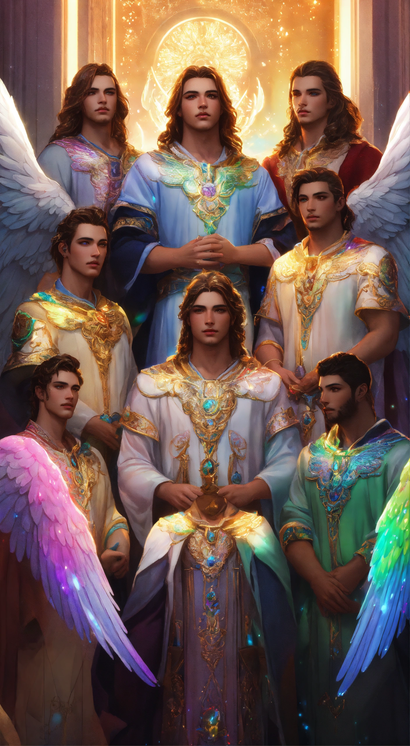 Lexica - Group of 7 beautiful and perfect male Angels, detailed and ...