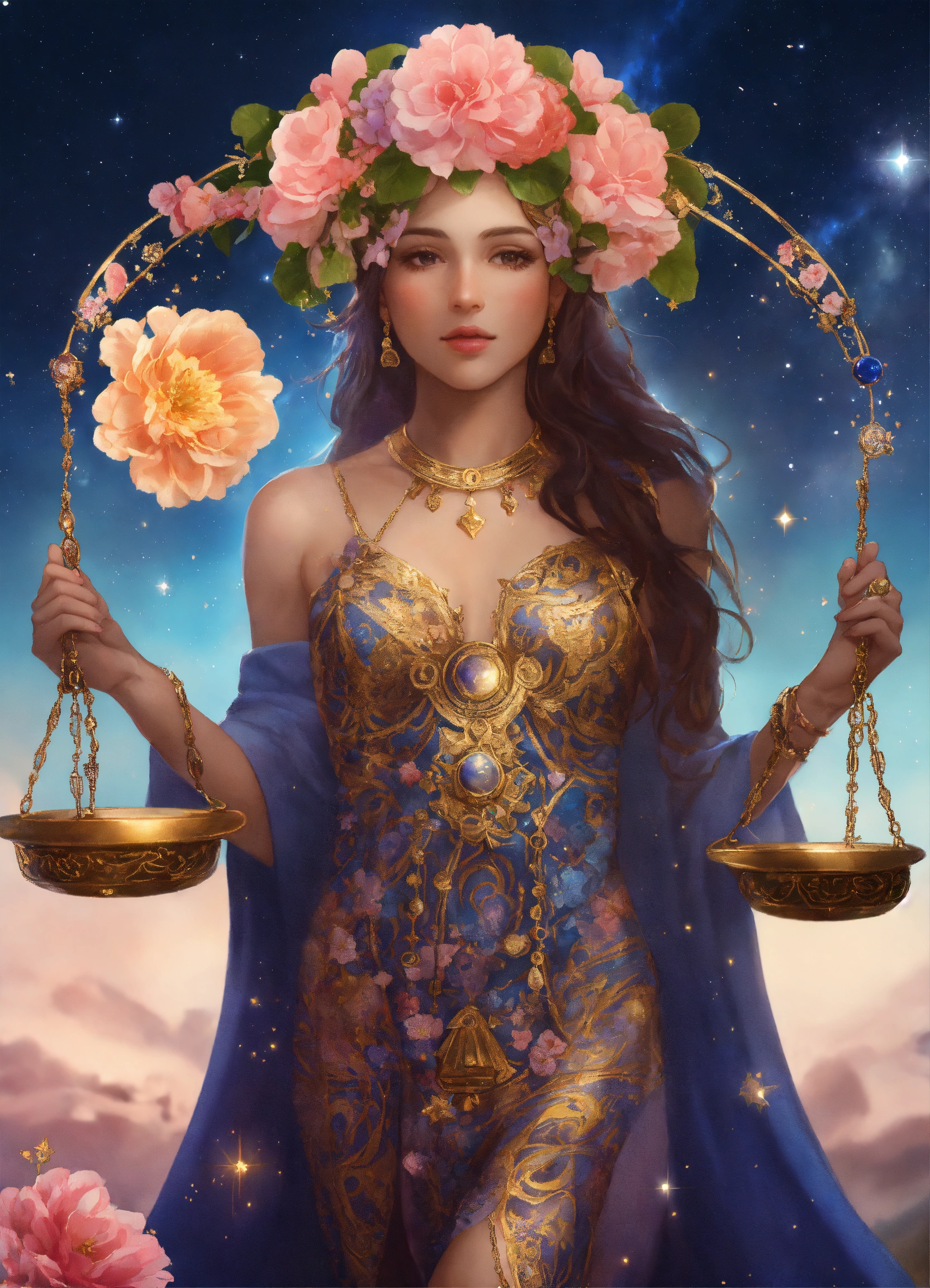 Lexica - The star sign of libra personified as a person, flower crown ...