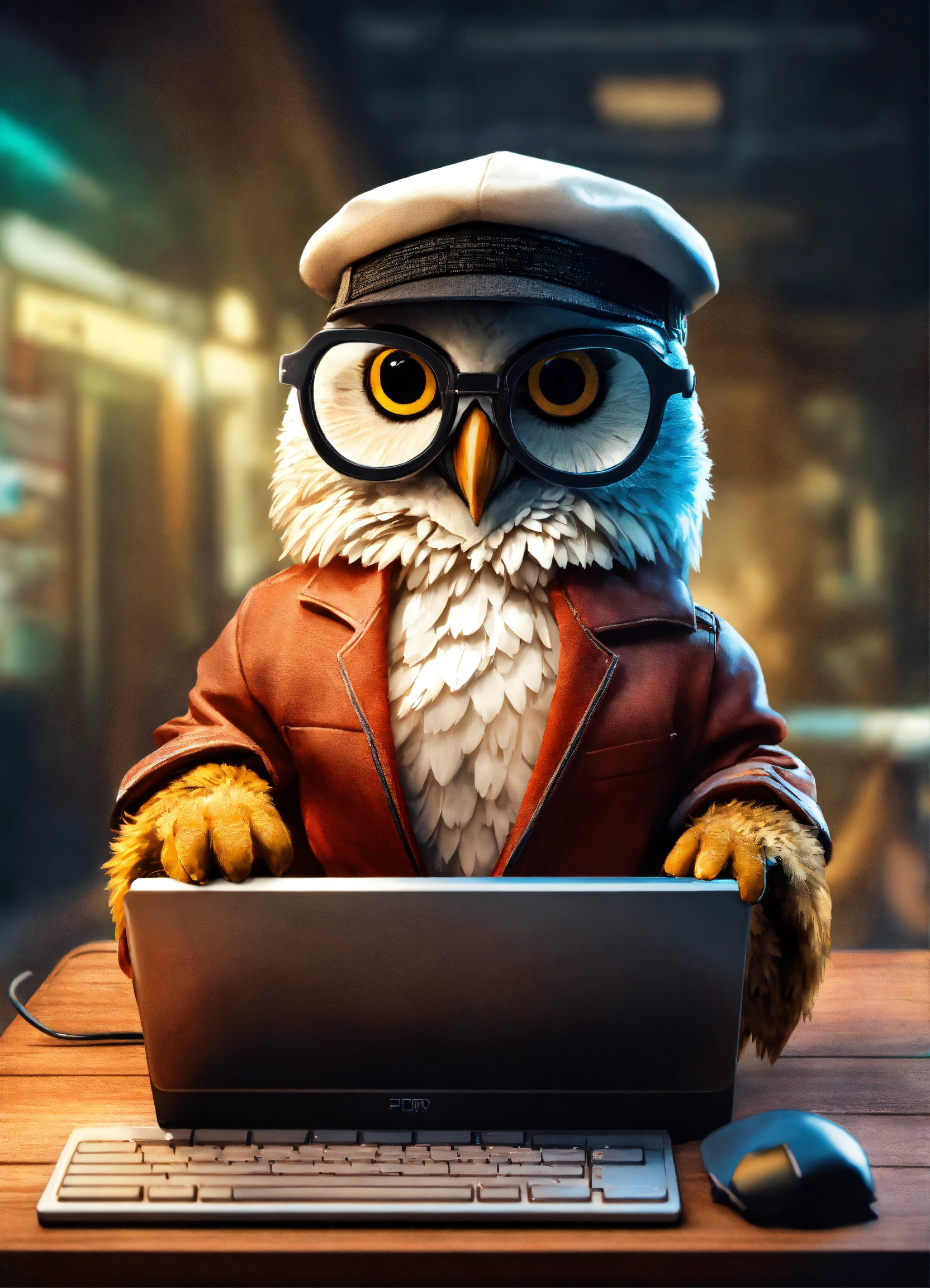 Lexica - An anthropomorphic owl in a dynamic action working on his ...