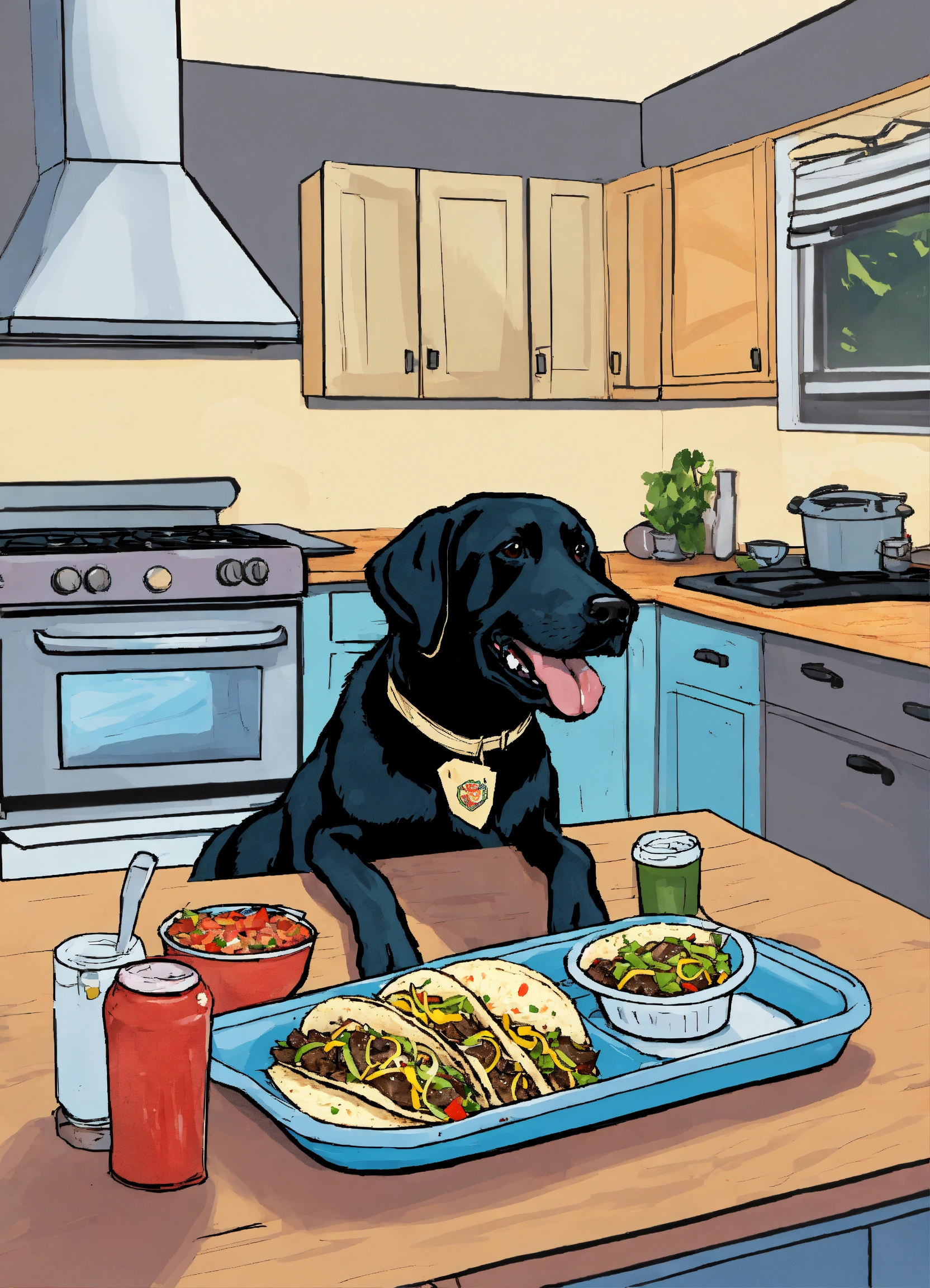 Lexica - Black Labrador Retriever eating tacos, in a home kitchen ...