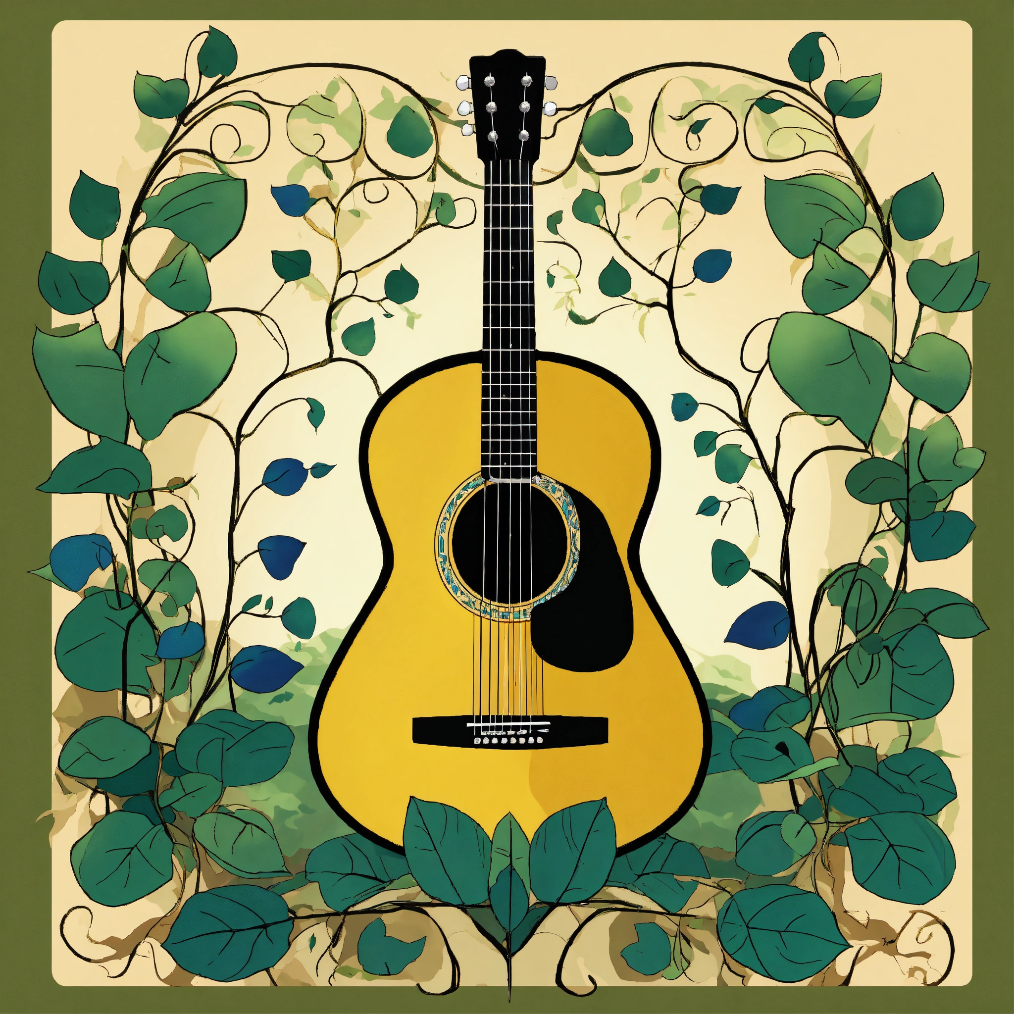 Lexica - A guitar meditating being zen with green vines with green ...