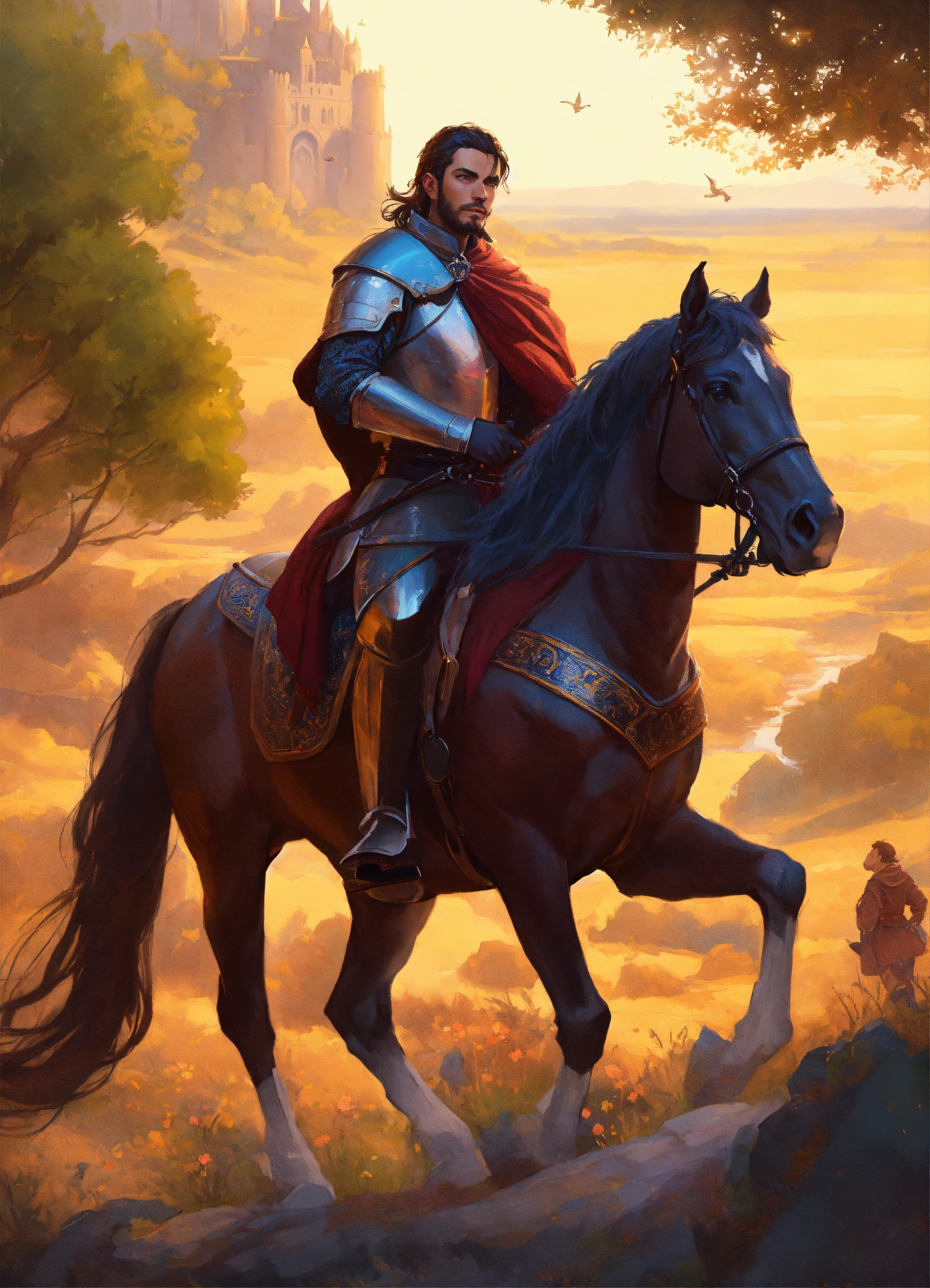 Lexica - A medieval rider on a horse in the center of the image ...