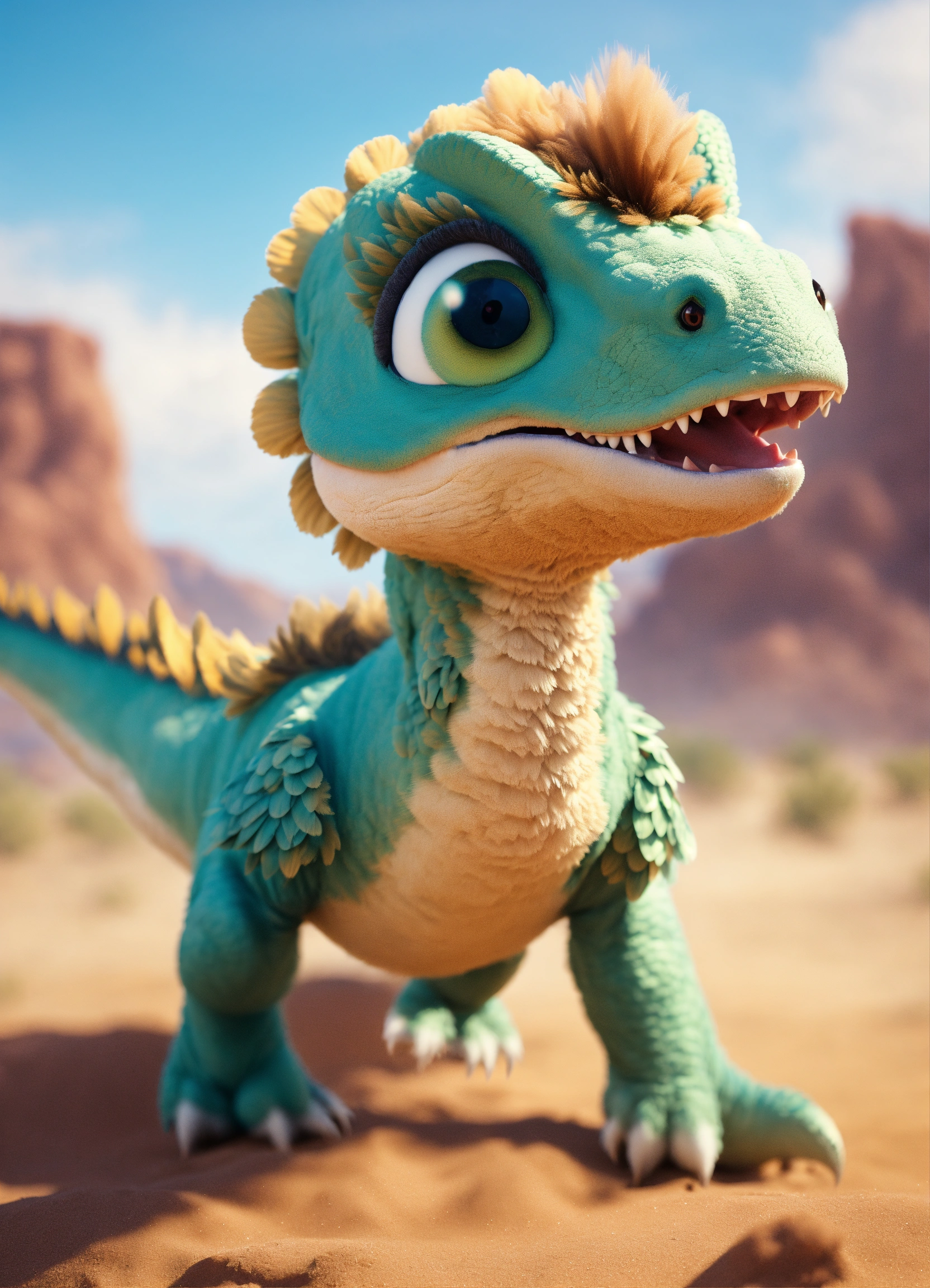 Lexica - An adorable and fluffy flying baby dinosaur with big color ...