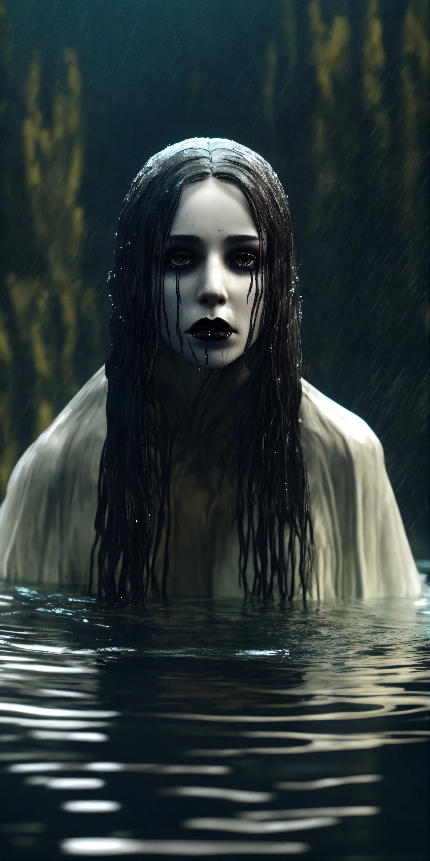 Lexica - A terrifying ghost, La Llorona, only her head in water, black ...